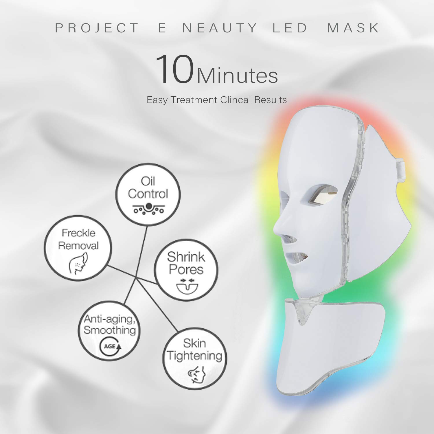 7-Color LED Face Mask for Acne & Skin Therapy - Photon Light Therapy Mask with Proven Results (White) | At-Home Facial Treatment & Anti-Aging Skincare