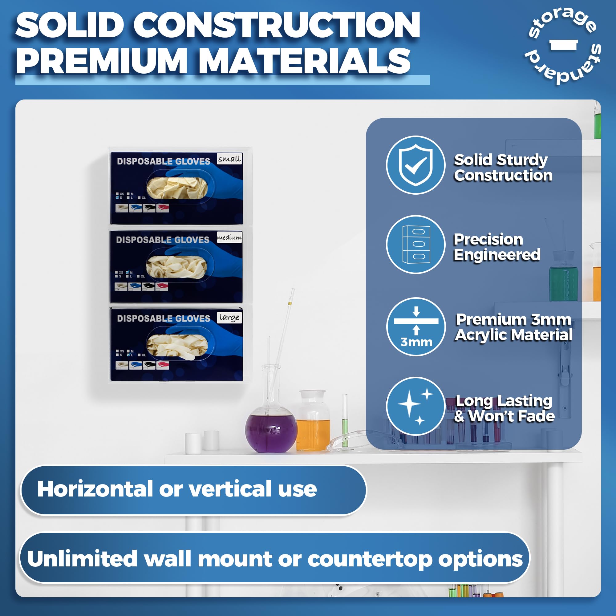 Wall Mount Glove Dispenser for Medical & Kitchen Use - 16.5x10x3.5 Inches