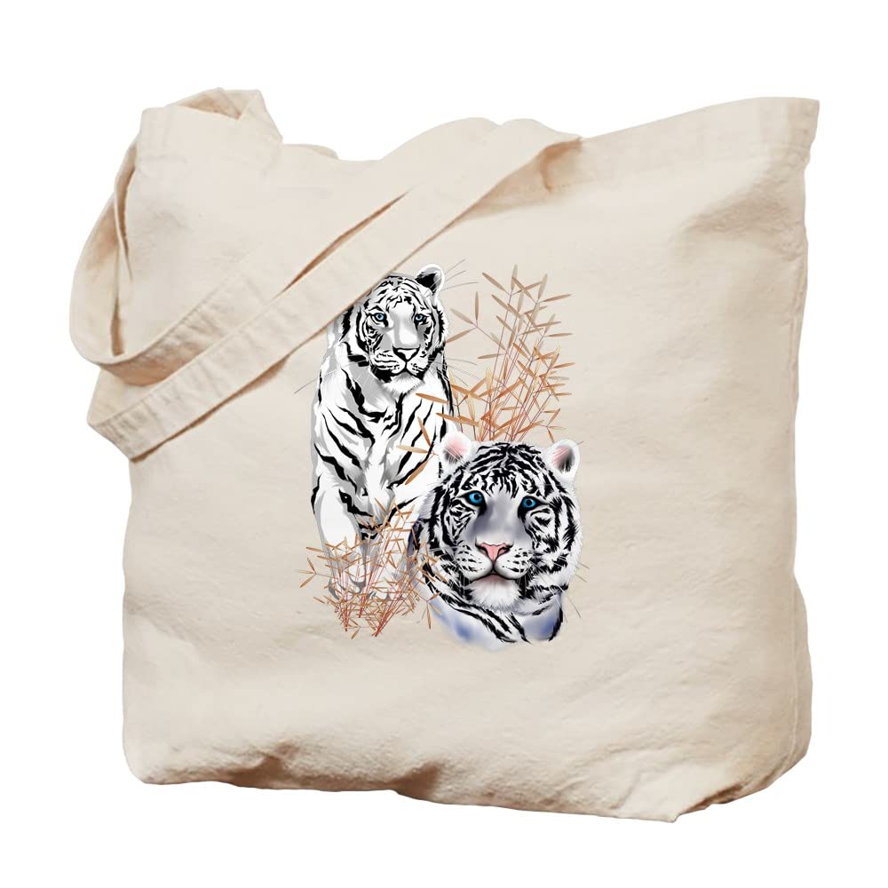 White Tigers Print Natural Canvas Tote Bag - Eco-Friendly Reusable Shopping Bag for Groceries, Beach & Daily Use | CafePress