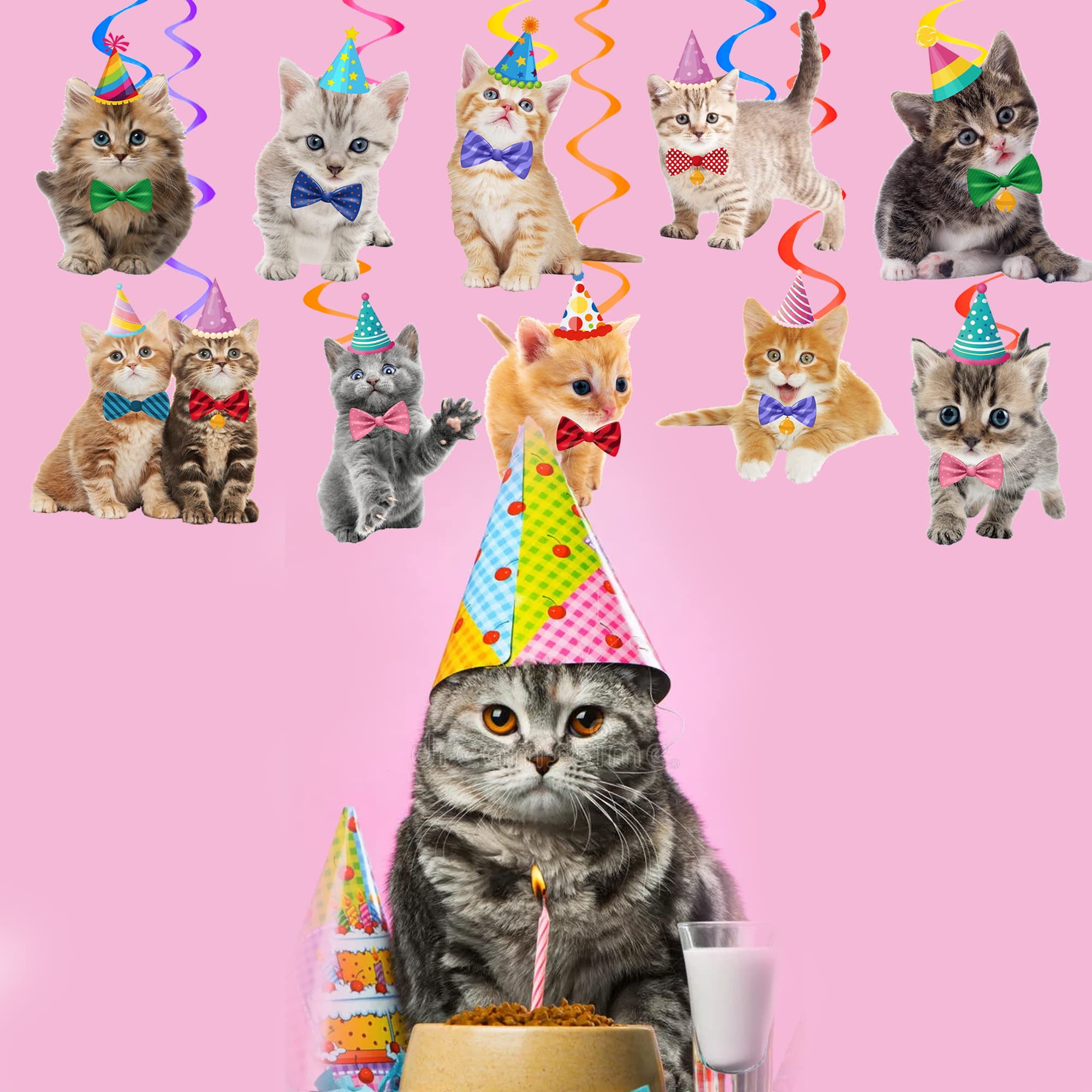 20PCS Cat Hanging Swirl Decorations - Cute Kitten Birthday Party Supplies for Cat Lovers, Pet Adoption Parties & Kids Theme Celebrations - Perfect for Home, Nursery & Classroom Decor