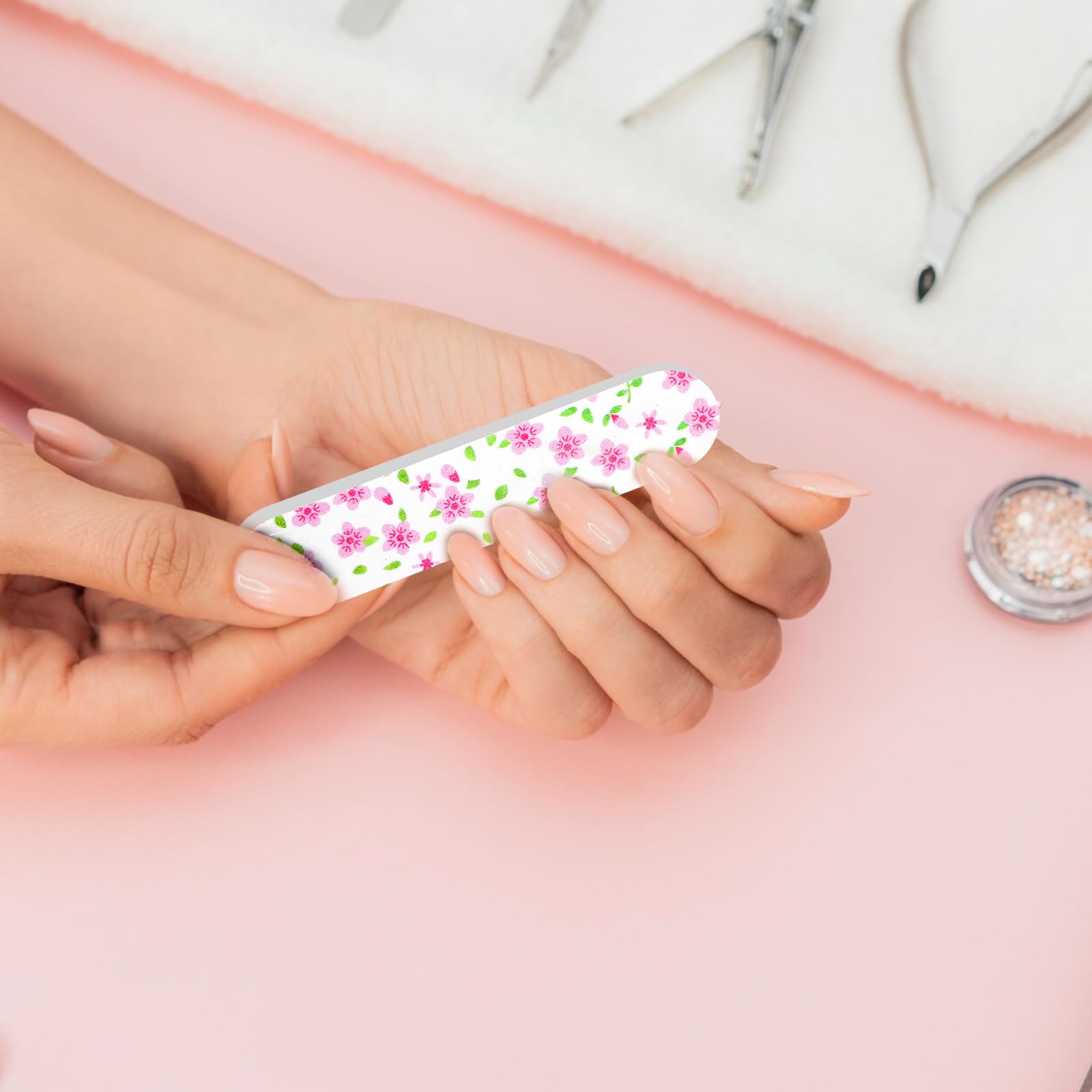 Grevosea 20Pcs Professional Double Sided Nail Files - Emery Boards for Acrylic & Natural Nails, Floral Nail Art Tools for Home & Salon Use - Perfect for Manicures, Pedicures & Nail Care Routines