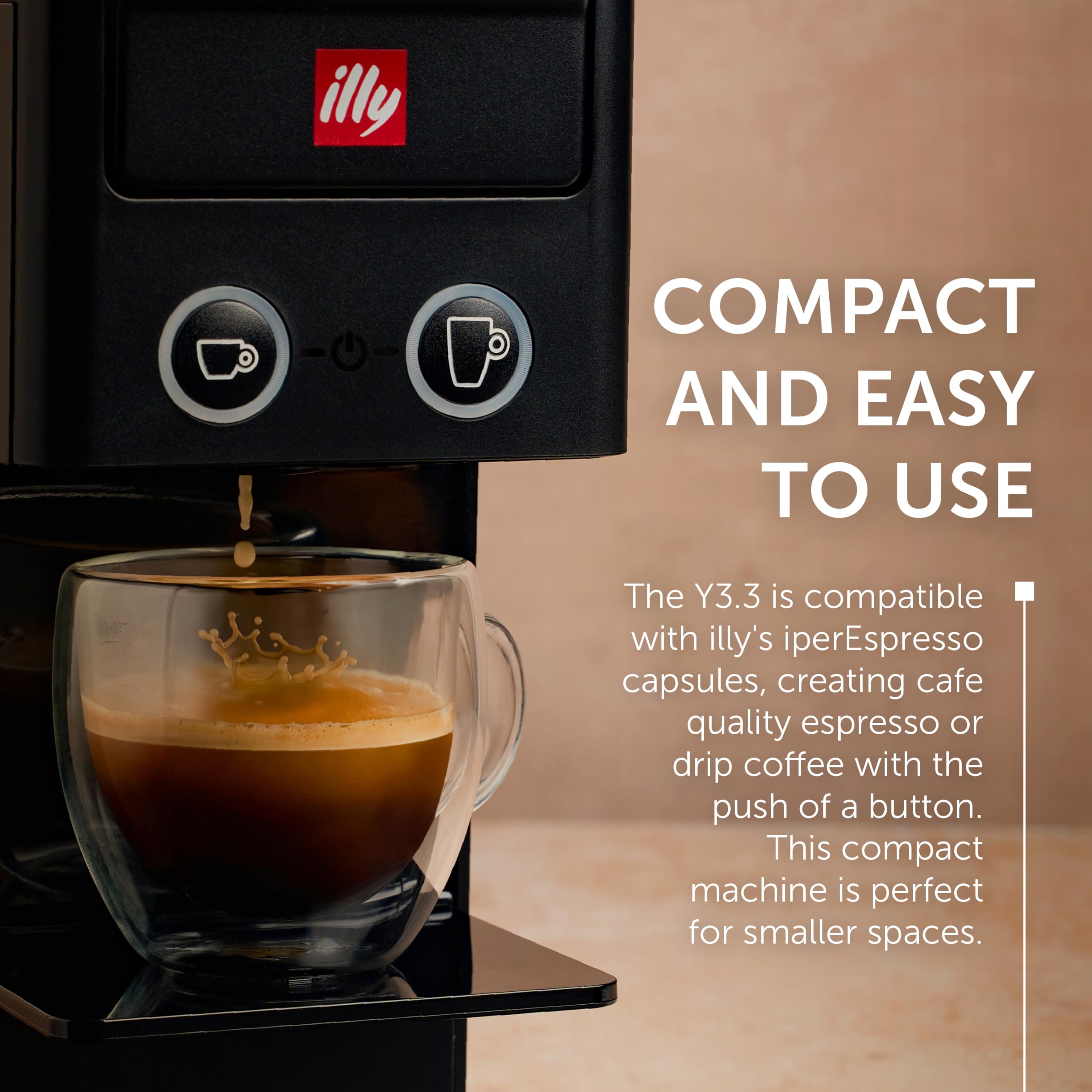 Illy Y3.3 Single Serve Espresso Machine for IperEspresso Capsules - Compact Black Coffee Maker for Home & Office - Perfect for Espresso Lovers & Small Spaces