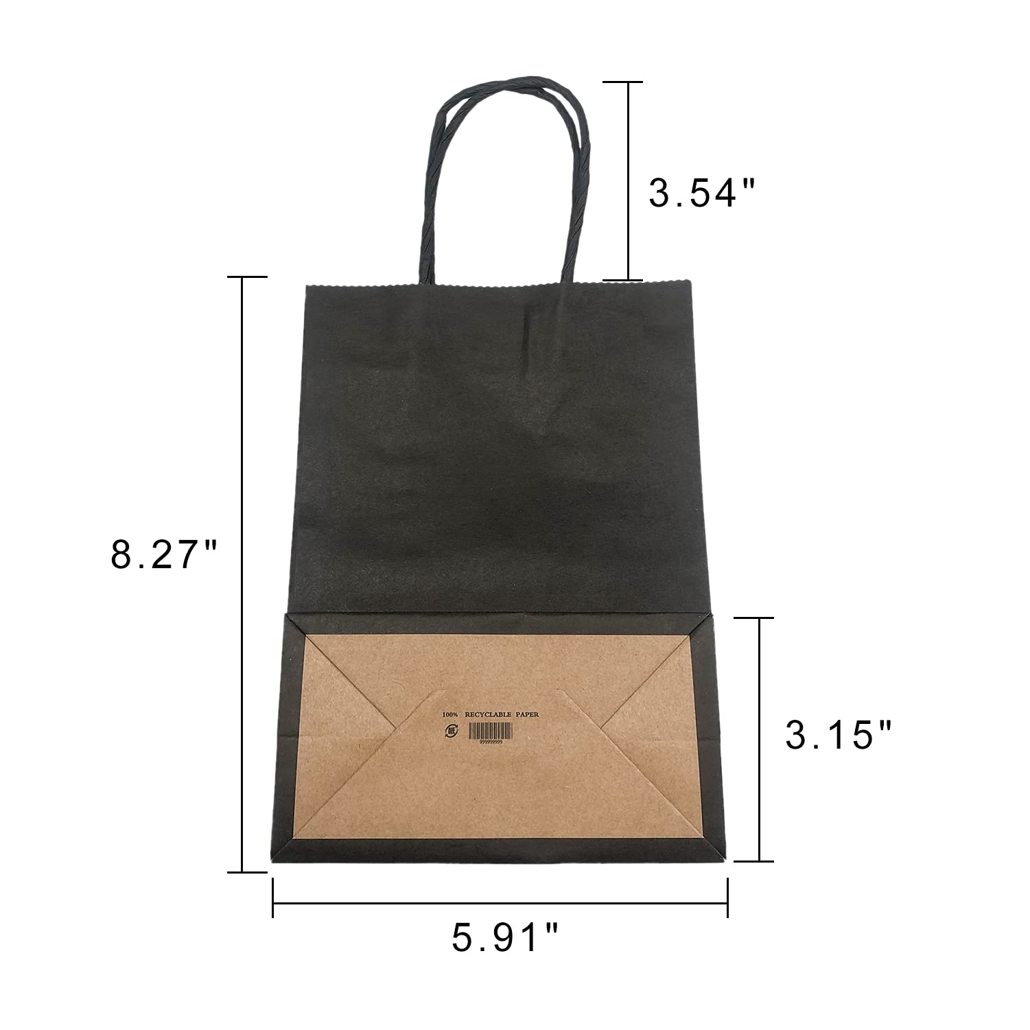 100 Pcs Custom Printed Kraft Paper Bags - 5.91x3.15x8.27 Inch Eco-Friendly Shopping Bags for Retail, Parties, Gifts & Supermarkets | Reusable Merchandise & Grocery Bags