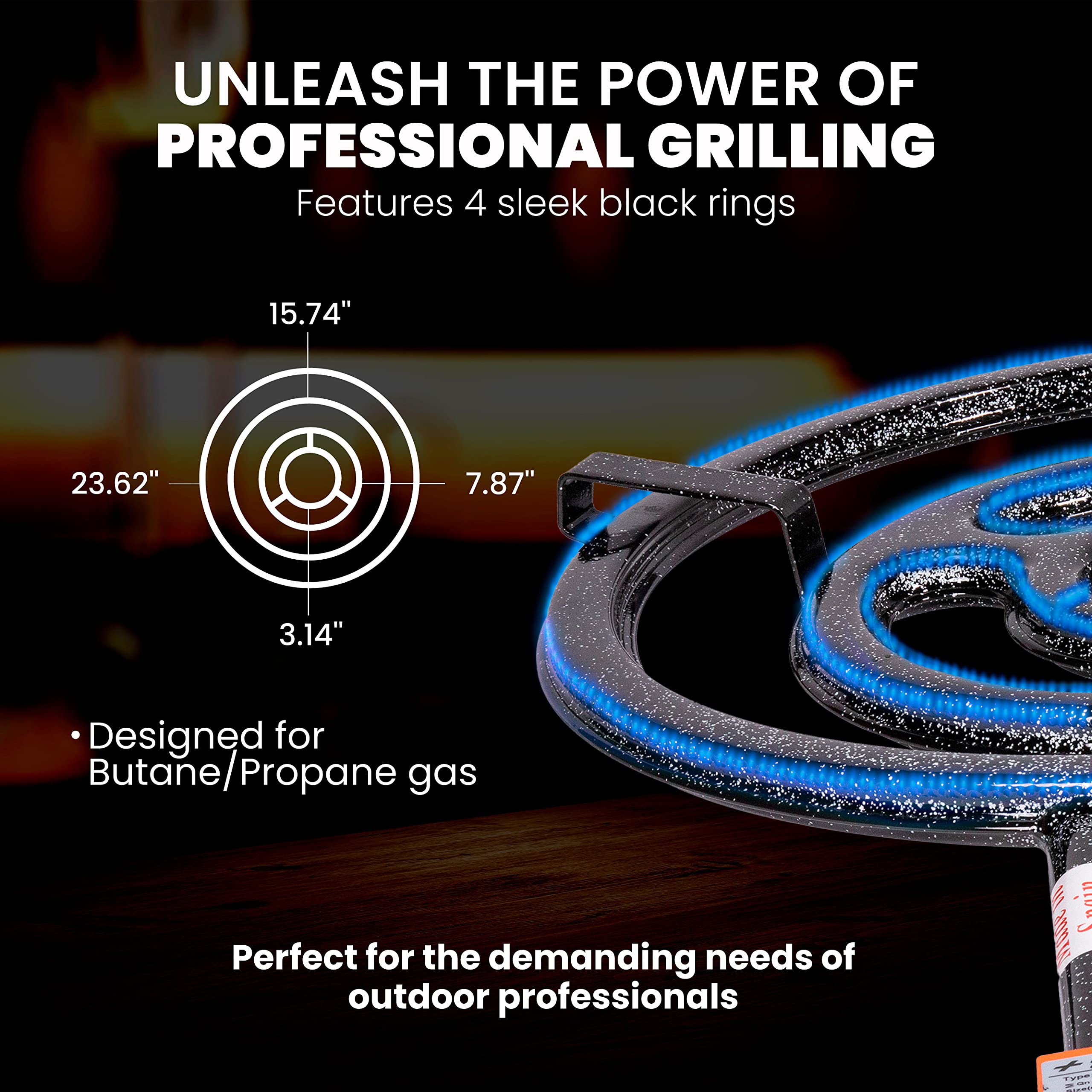 Machika L-60 Butane/Propane Burner - Professional 4-Ring Outdoor Gas Burner with Ceramic Coating for Paella Pans | Heavy-Duty Restaurant & Catering Equipment | Perfect for Outdoor Cooking, Camping, BBQ & Large Events | Fits 35-Inch Pans