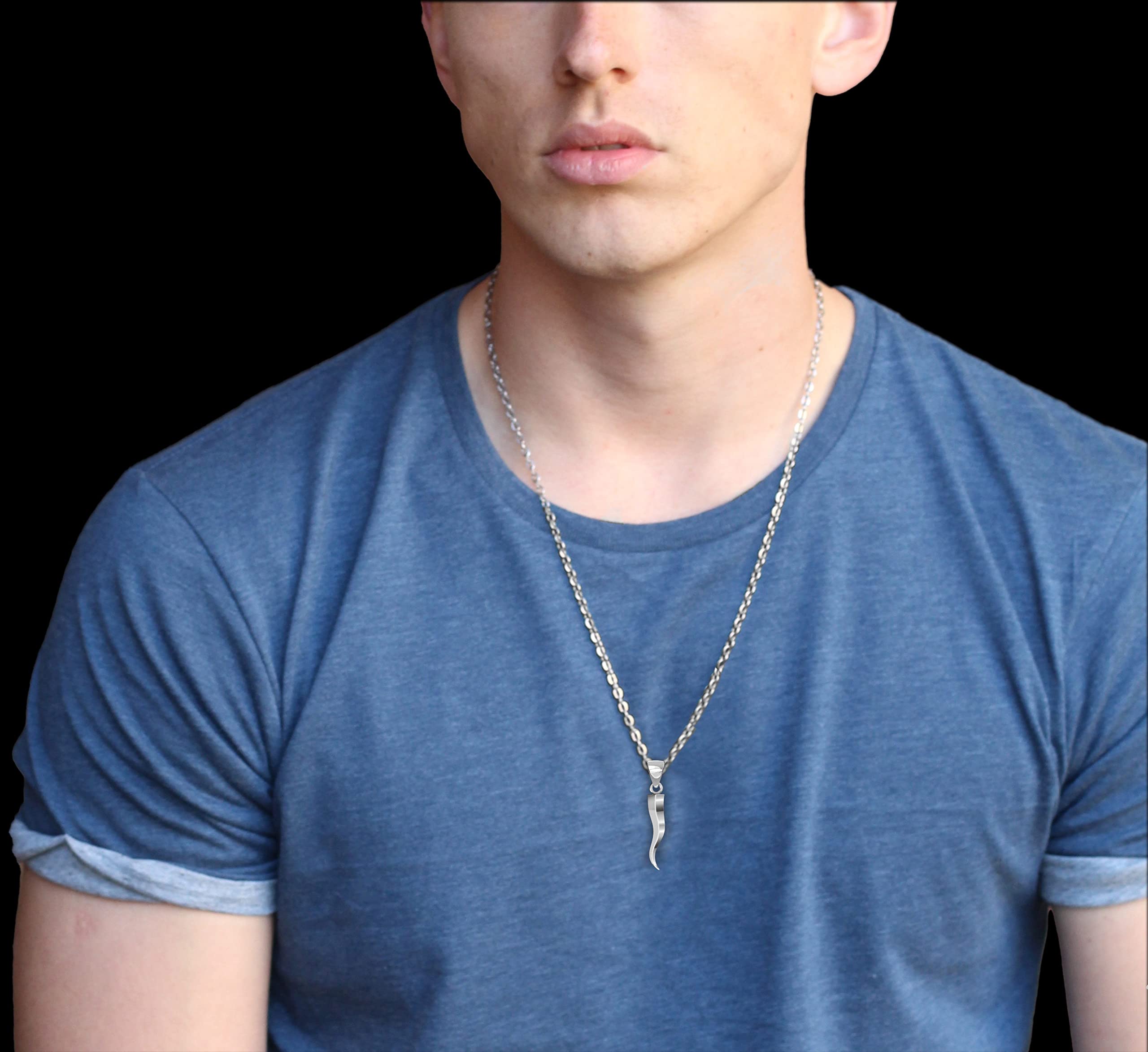 925 Sterling Silver Italian Horn Cornicello Pendant Necklace for Men - 25mm Lucky Charm, Adjustable 22-26 Inch Chain - Perfect for Gifts, Protection & Good Luck Jewelry
