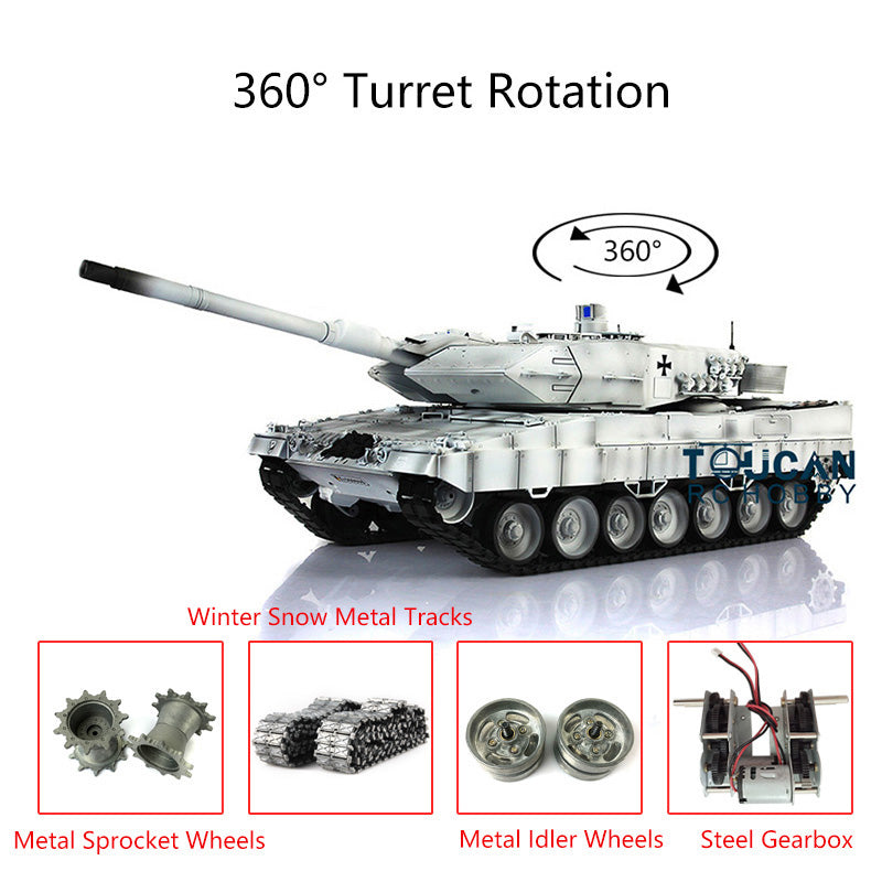 2.4GHz Henglong 1/16 Scale IR Battle 7.0 Leopard 2A6 RTR RC Tank with 360° Rotating Turret, Metal Idlers, Driving Wheels & Tracks - Perfect for Military Enthusiasts and RC Tank Battles