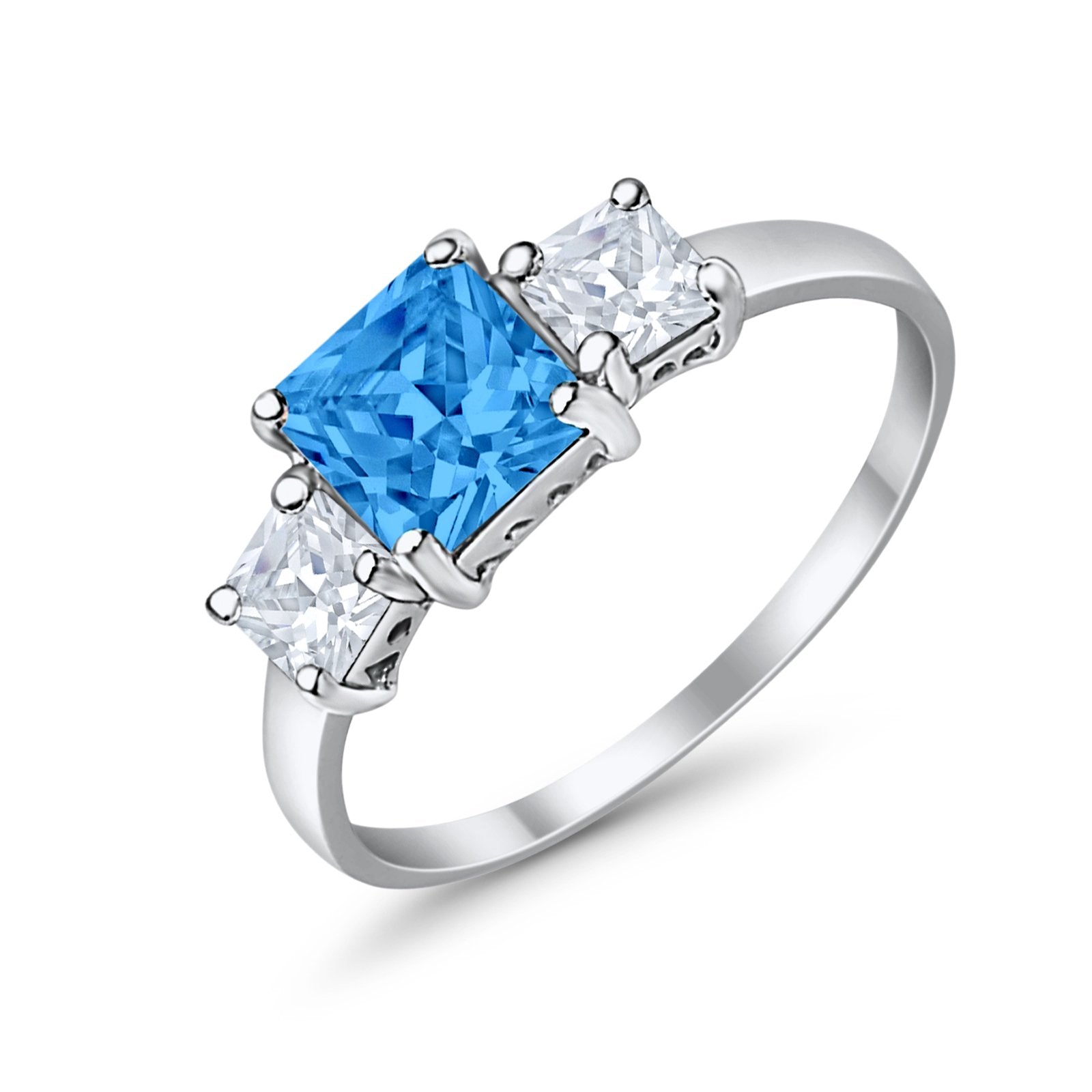 3 Stone Princess Cut Cubic Zirconia Ring - 925 Sterling Silver Fashion Jewelry for Women - Perfect for Weddings, Anniversaries & Special Occasions