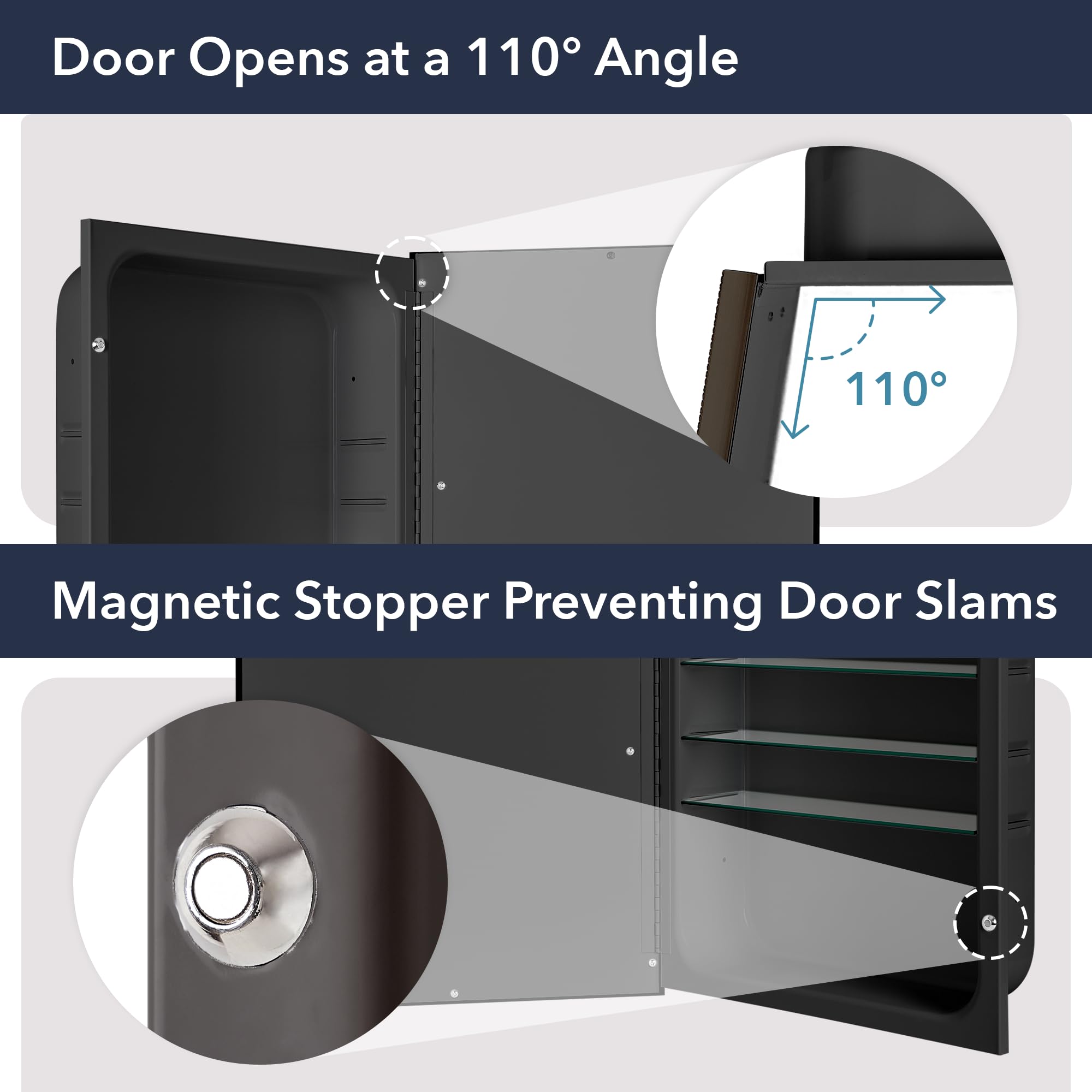 Head West Brushed Black Recessed Medicine Cabinet with Beveled Mirror - 16