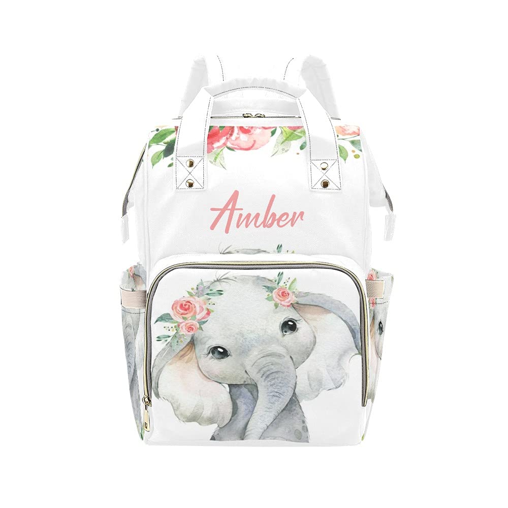 **Personalized Watercolor Floral Elephant Diaper Backpack - Nursing Nappy Bag for Travel, Baby Essentials & Gifts - Perfect for Moms On-The-Go**
