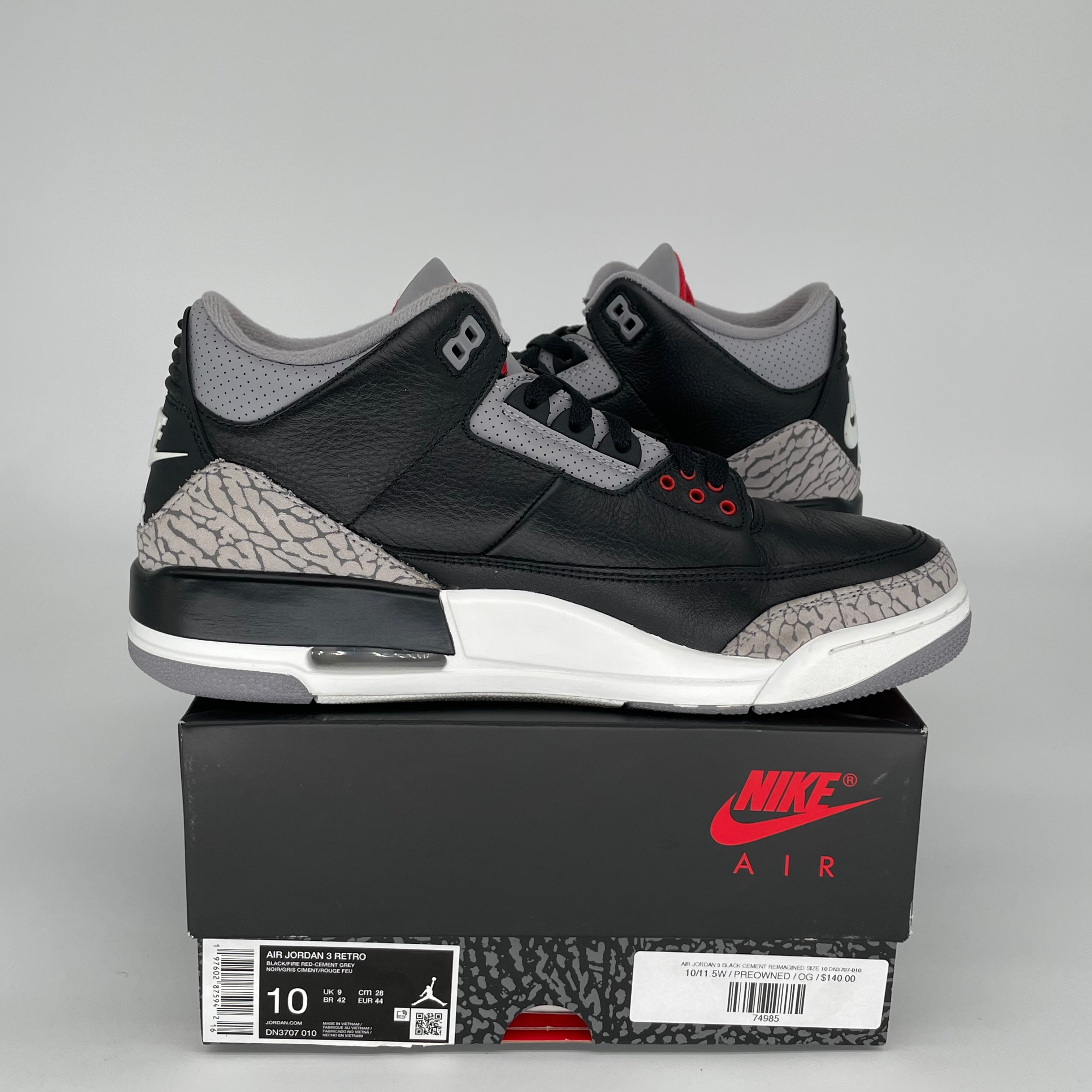 Original Air Jordan 3 Black Cement Reimagined Men's Basketball Shoes - Size 10 (DN3707-010) | Retro Sneakers for Streetwear & Casual Outfits