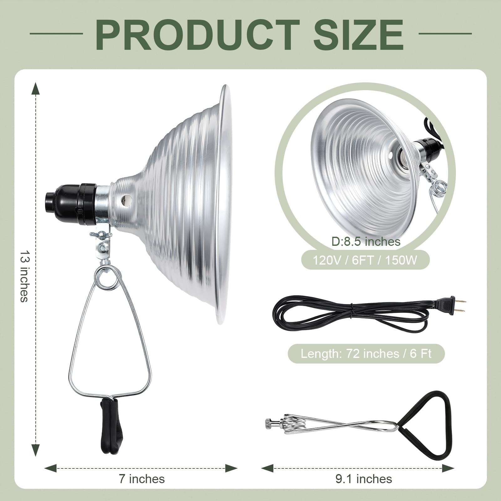 Macarrie 12 Pack Clamp Lamp Light with Aluminum Reflector - 8.5 Inch E26 Socket Fixture, 6ft SPT-2 18awg Cord & Adjustable Stand (150W Max, Bulb Not Included) - Perfect for Home Studios, Workshops, Reptile Terrariums & Plant Grow Lights