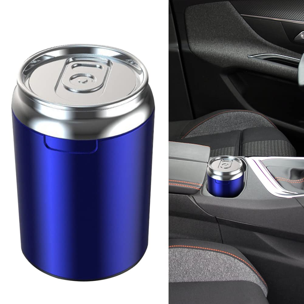 iKASUS Portable Car Ashtray with Lid & Blue LED Light - Smokeless Cigarette Holder, Mini Car Trash Can for Cup Holder - Creative Car Decor Accessory for Travel, Commuting & Road Trips