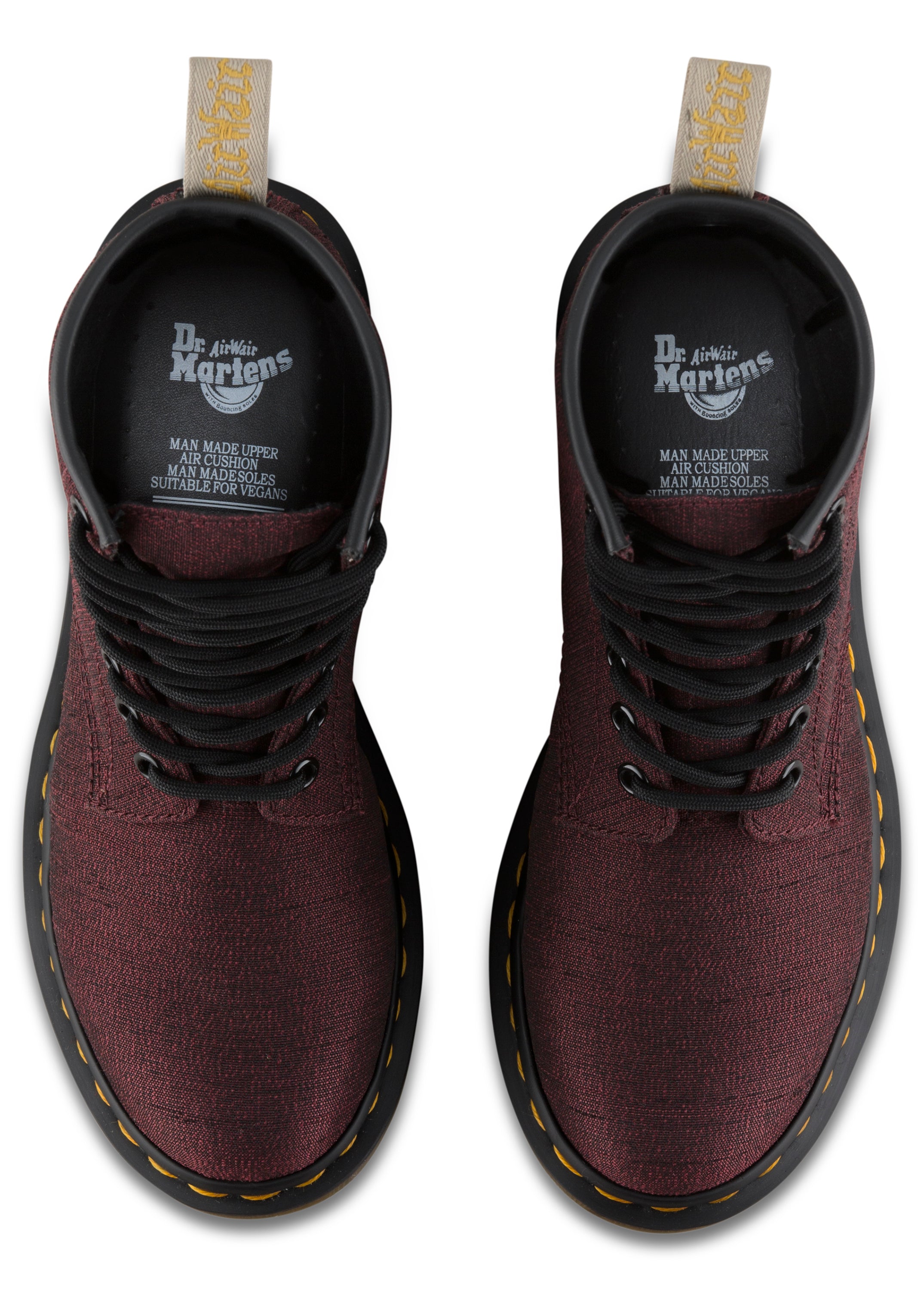 Dr. Martens 1460 Vegan Boots - Castel Cherry Red Serge Canvas, Unisex Lace-Up Ankle Boots for Men & Women | Perfect for Casual Wear, Street Fashion & Vegan Lifestyle
