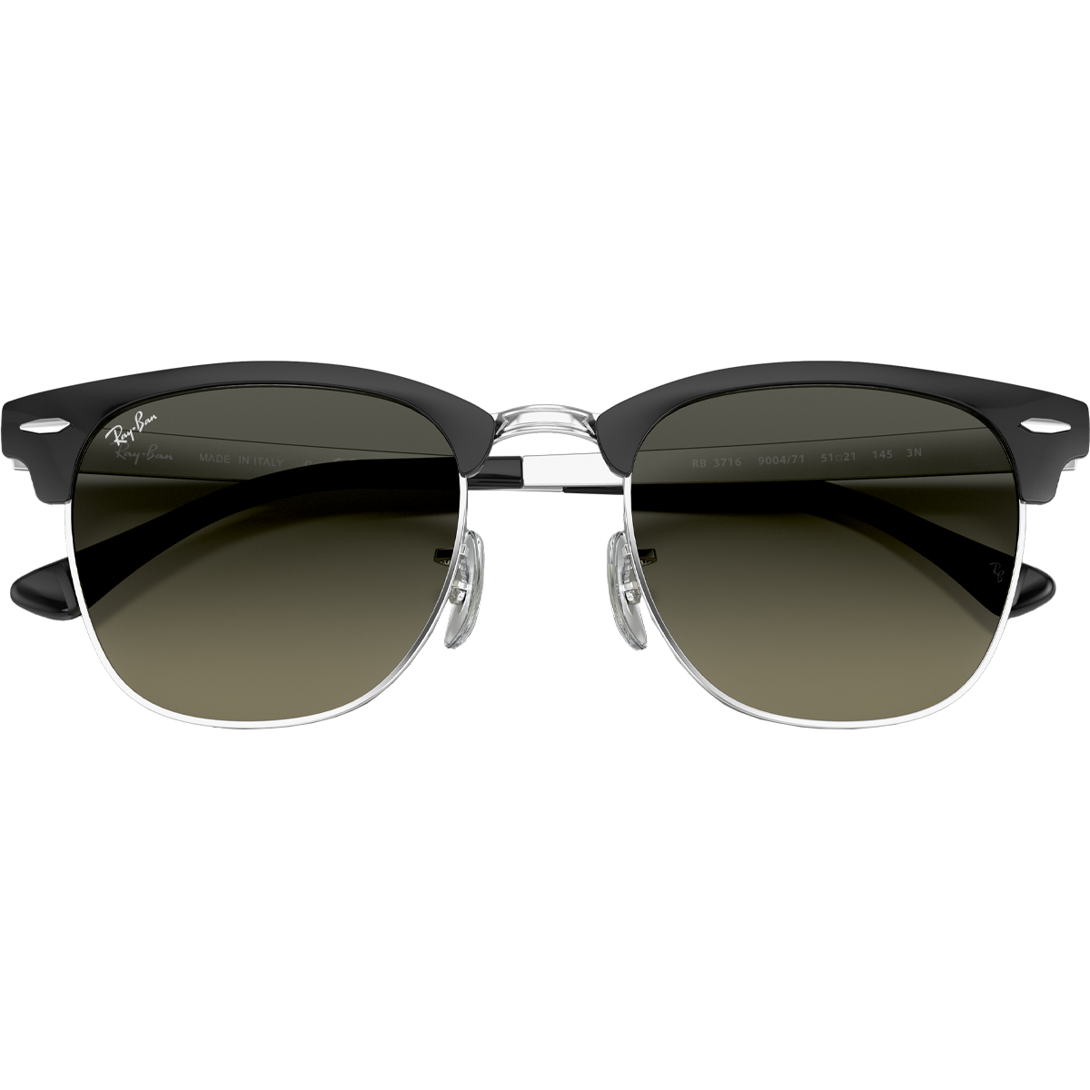 Ray-Ban Clubmaster Metal Sunglasses - Polished Black Frame with Silver/Grey Gradient Lenses - Classic Retro Style for Men & Women - Perfect for Driving, Outdoor Activities & Fashion Accessories