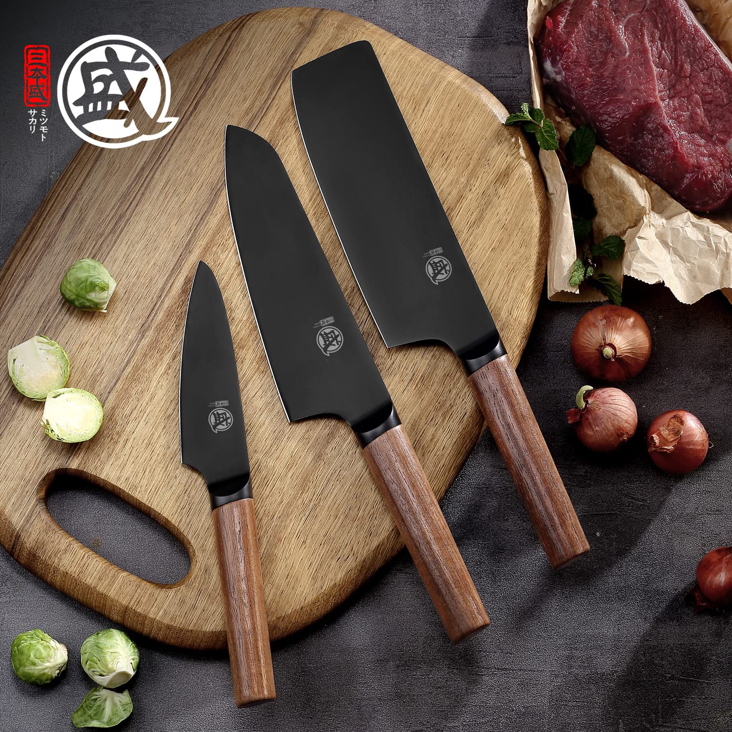 MITSUMOTO SAKARI 4.5 Inch Japanese Paring Knife - Professional Black Titanium Coated Fruit Knife | Ultra Sharp German Alloy Steel Petty Chef Knife with Walnut Handle | Perfect for Peeling, Slicing Fruits & Precision Kitchen Tasks