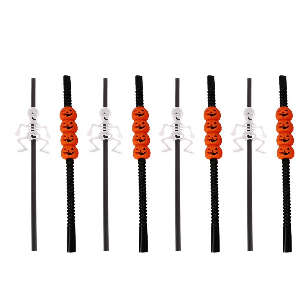 Halloween Party Straws - 1 Pack Plastic Pumpkin & Skull Design for Halloween Party Favors (Assorted Colors) | Perfect for Halloween Celebrations, Costume Parties & Trick-or-Treat Events