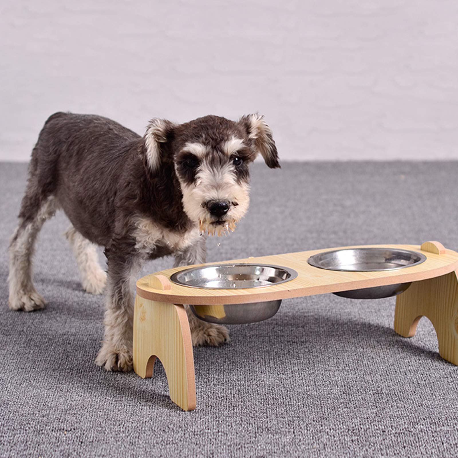 Elevated Dog and Cat Feeder Stand - 15° Tilted Bamboo Raised Food & Water Bowls with Stainless Steel/Ceramic Dishes - Perfect for Joint Health and Comfortable Eating for Small, Medium & Large Pets - Ideal for Home, Kitchen or Vet Clinic Use