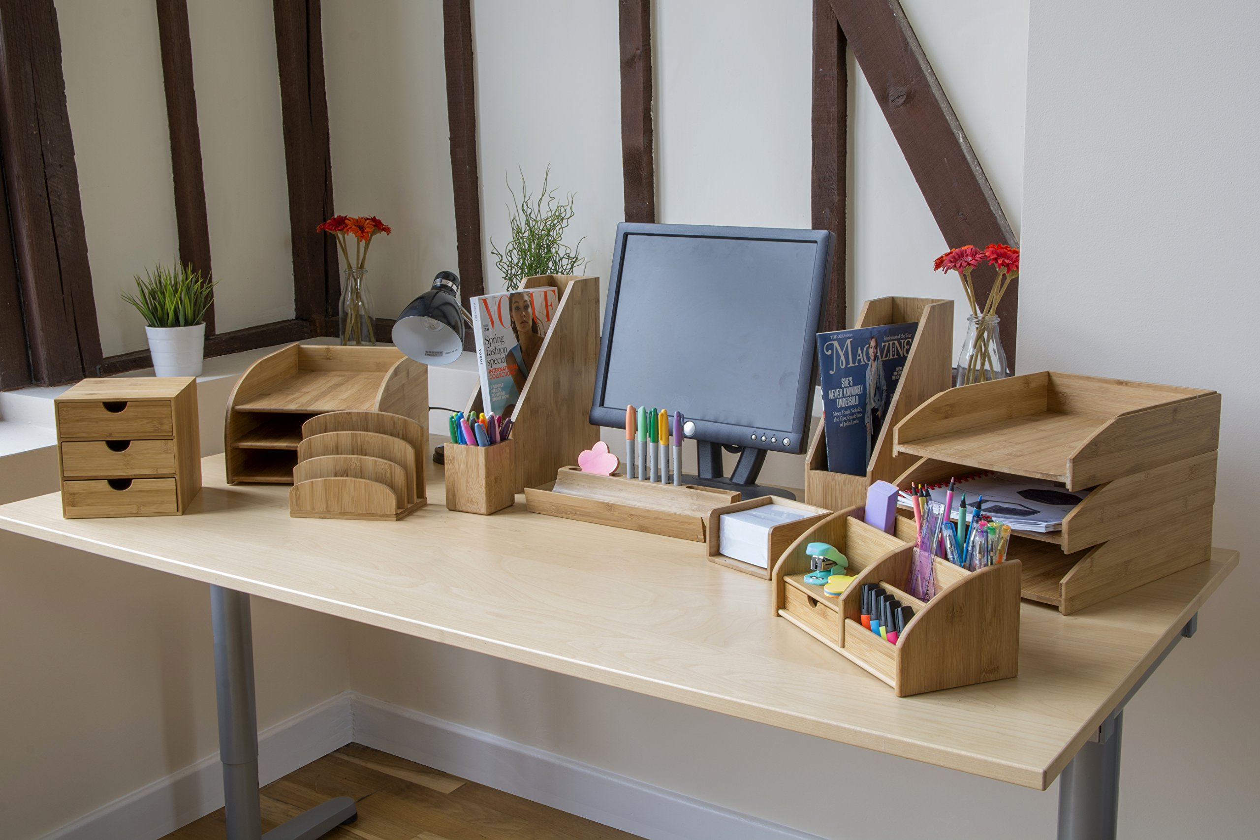 Bamboo Square Pen Holder - Eco-Friendly Desktop Organizer for Pens, Pencils & Office Supplies - Perfect for Home, Office & School Use