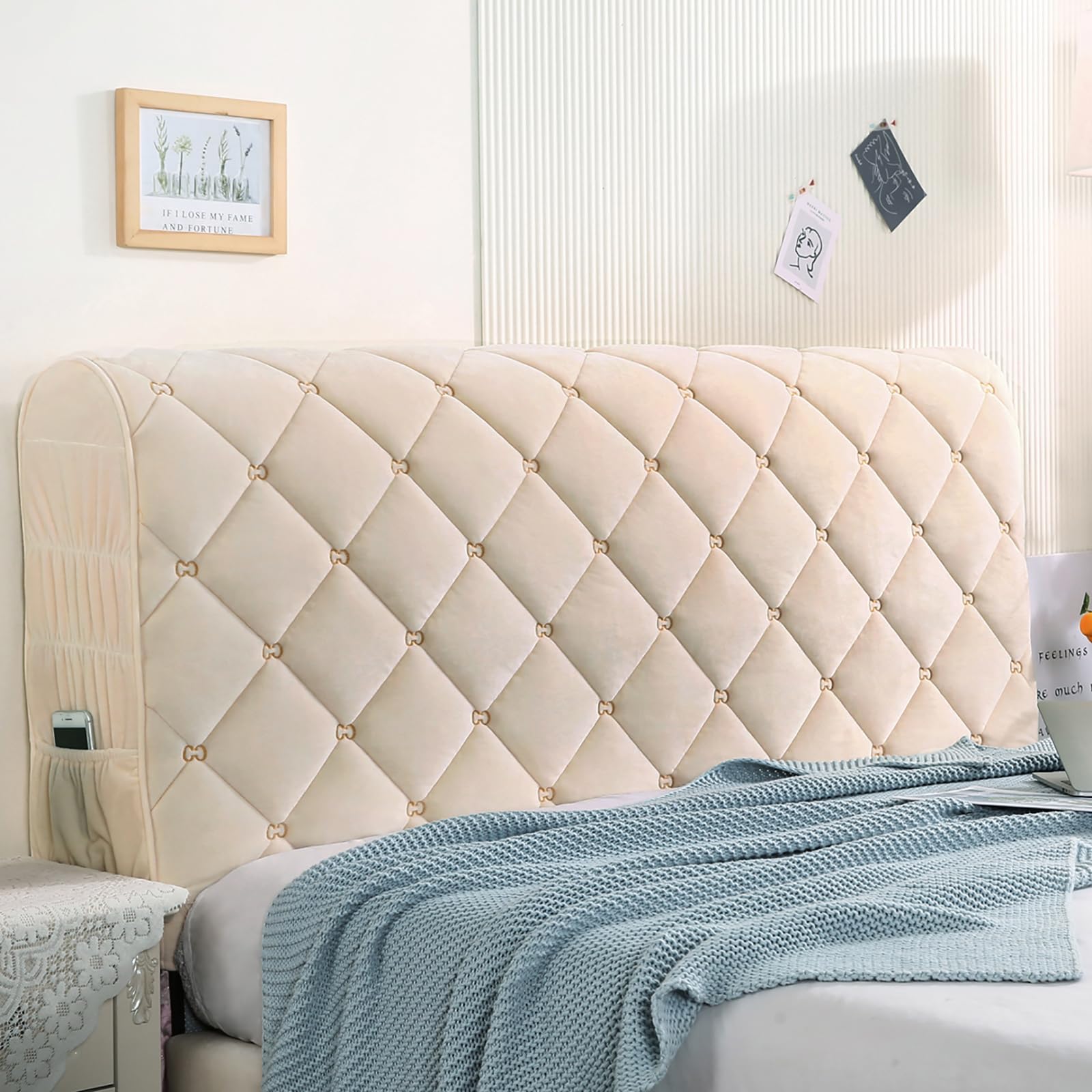 Universal Stretch Headboard Cover for Full/Queen/Cal King Beds - Washable & Dustproof Slipcover Protector (Beige, King 78.7in) - Perfect for Bedroom Upgrade & Home Decor