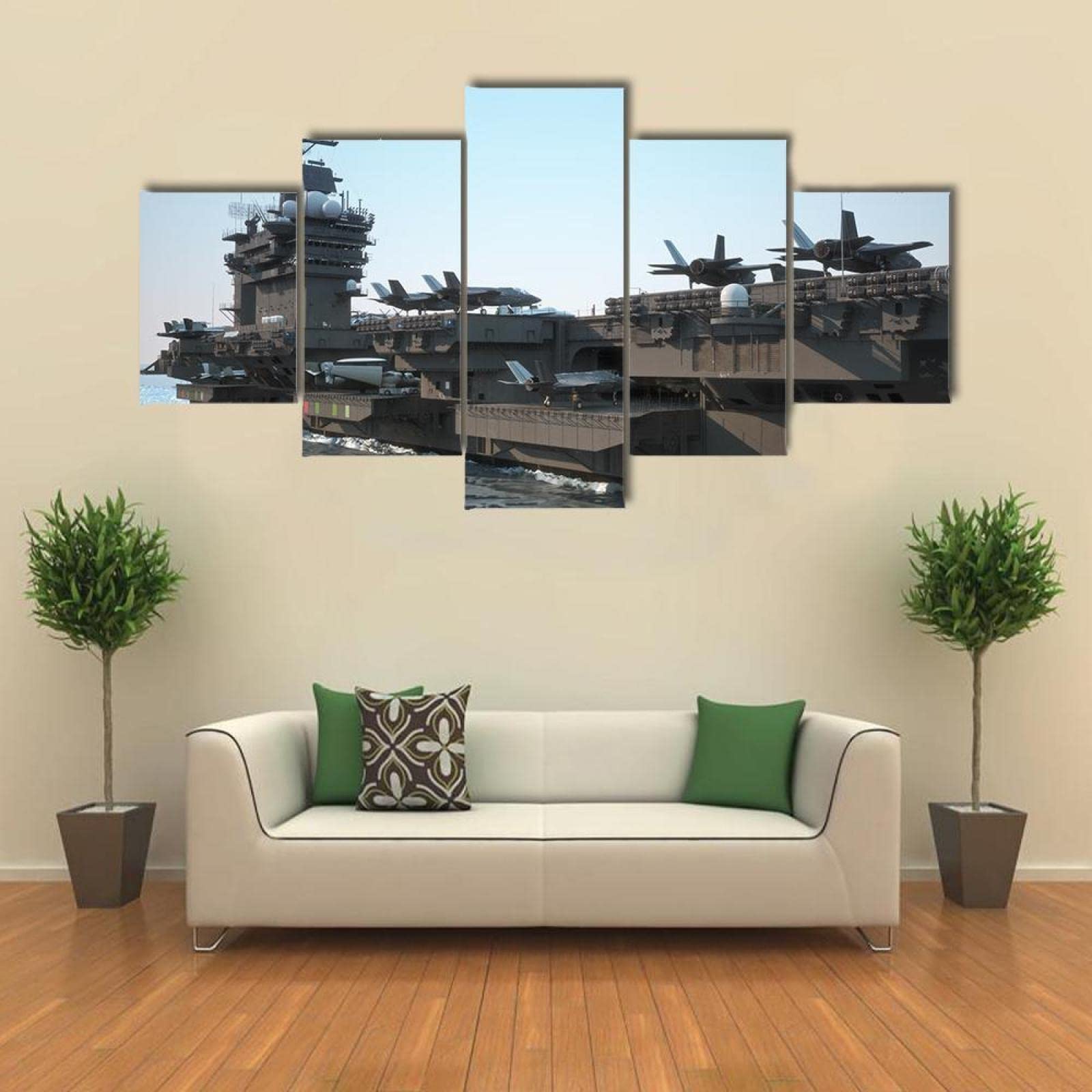 Yicoming 5-Piece Navy Aircraft Carrier Canvas Prints Wall Art - Angled View Paintings for Living Room, Home Decor, Office & Gifts - Ready-to-Hang Framed Poster Decorations