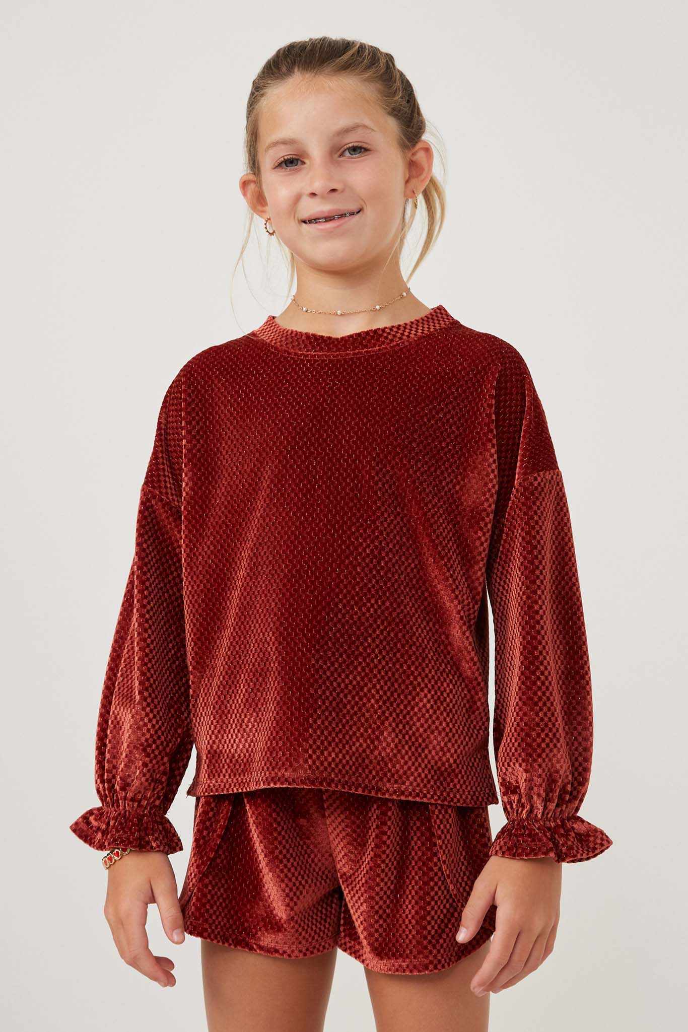 Textured Velvet Cinch Sleeve Top for Women | Elegant Blouse for Date Night & Holiday Parties | Soft Stretchy Comfort Fit Fashion Top