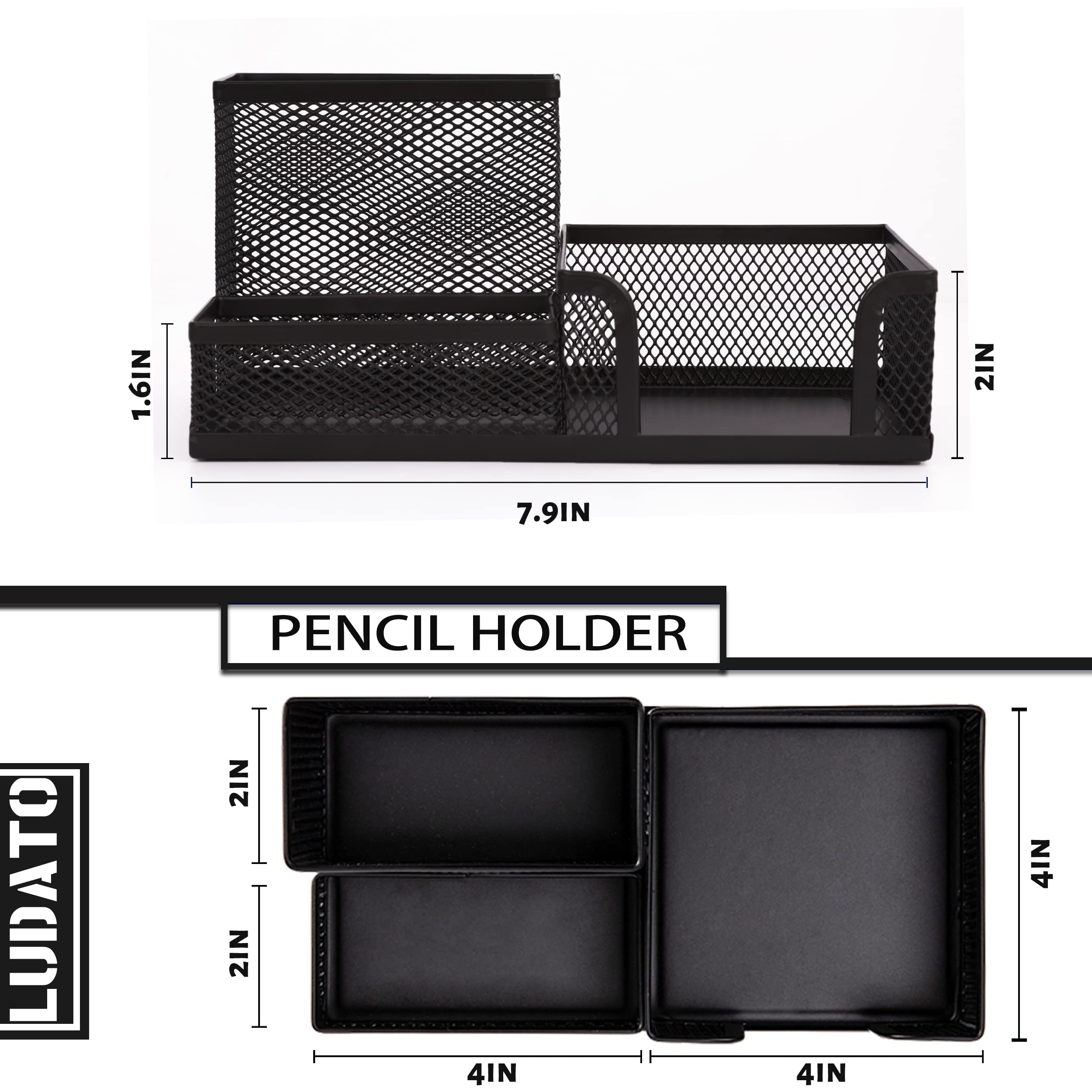 Ludato 2-Piece Mesh Desk Organizer Set - 3-Compartment Black Pencil Holder for Office Supplies, Perfect Desk Accessories for Work & Study - Great Gift for Colleagues & Students - Ideal for Home Office, School, and Workspace Organization