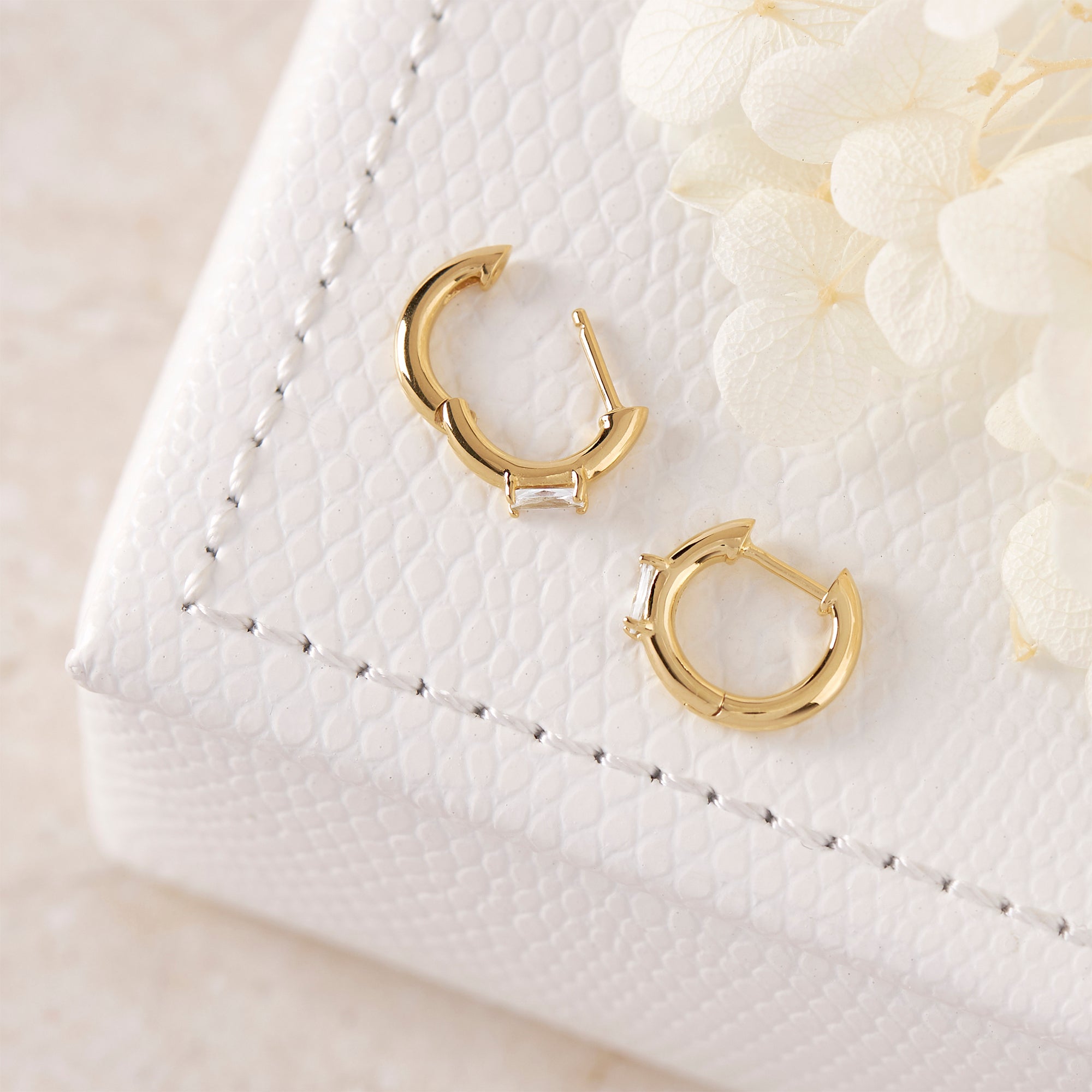 Lumen Baguette Huggie Earrings in Gold - Elegant Hoop Huggies for Women, Perfect for Everyday Wear, Parties & Special Occasions