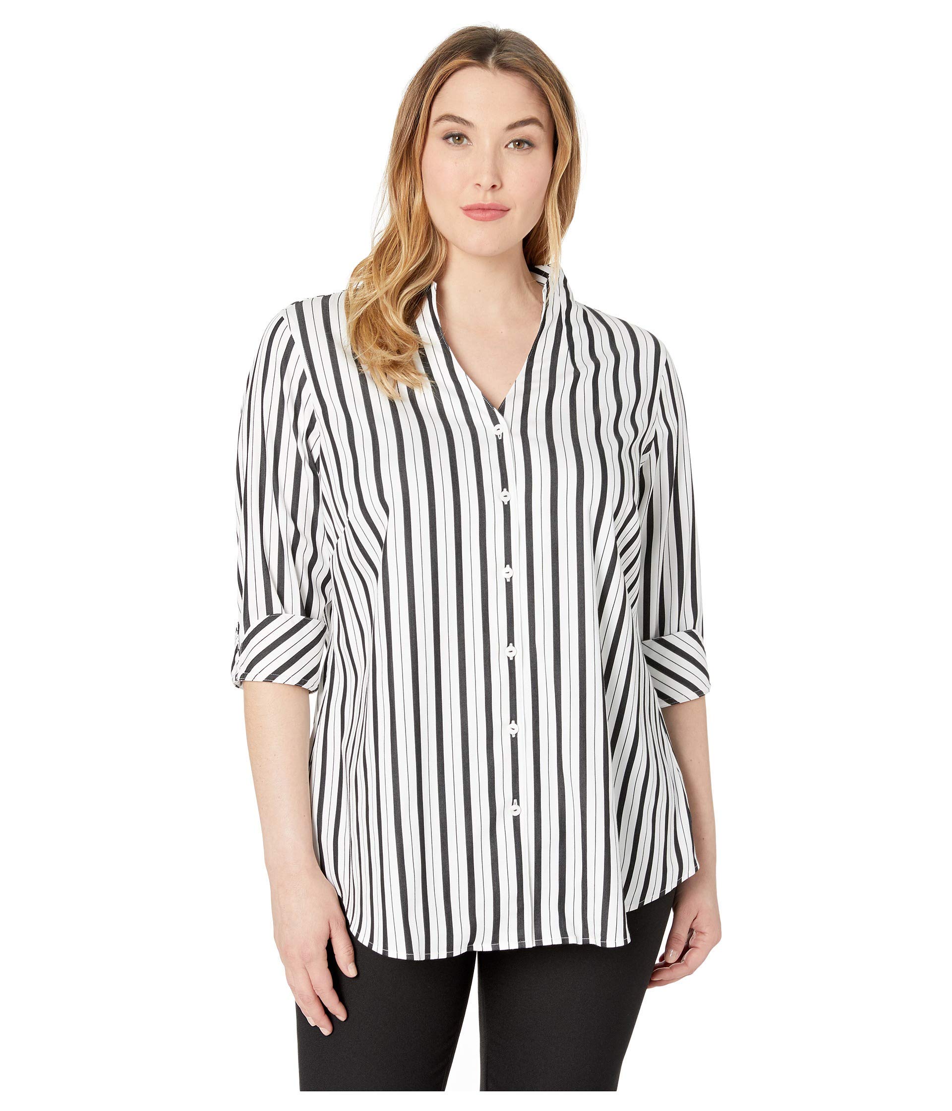 Foxcroft Women's Plus Size Cena Stretch Stripe Tunic Top - Comfortable Casual Blouse for Work, Travel & Everyday Wear