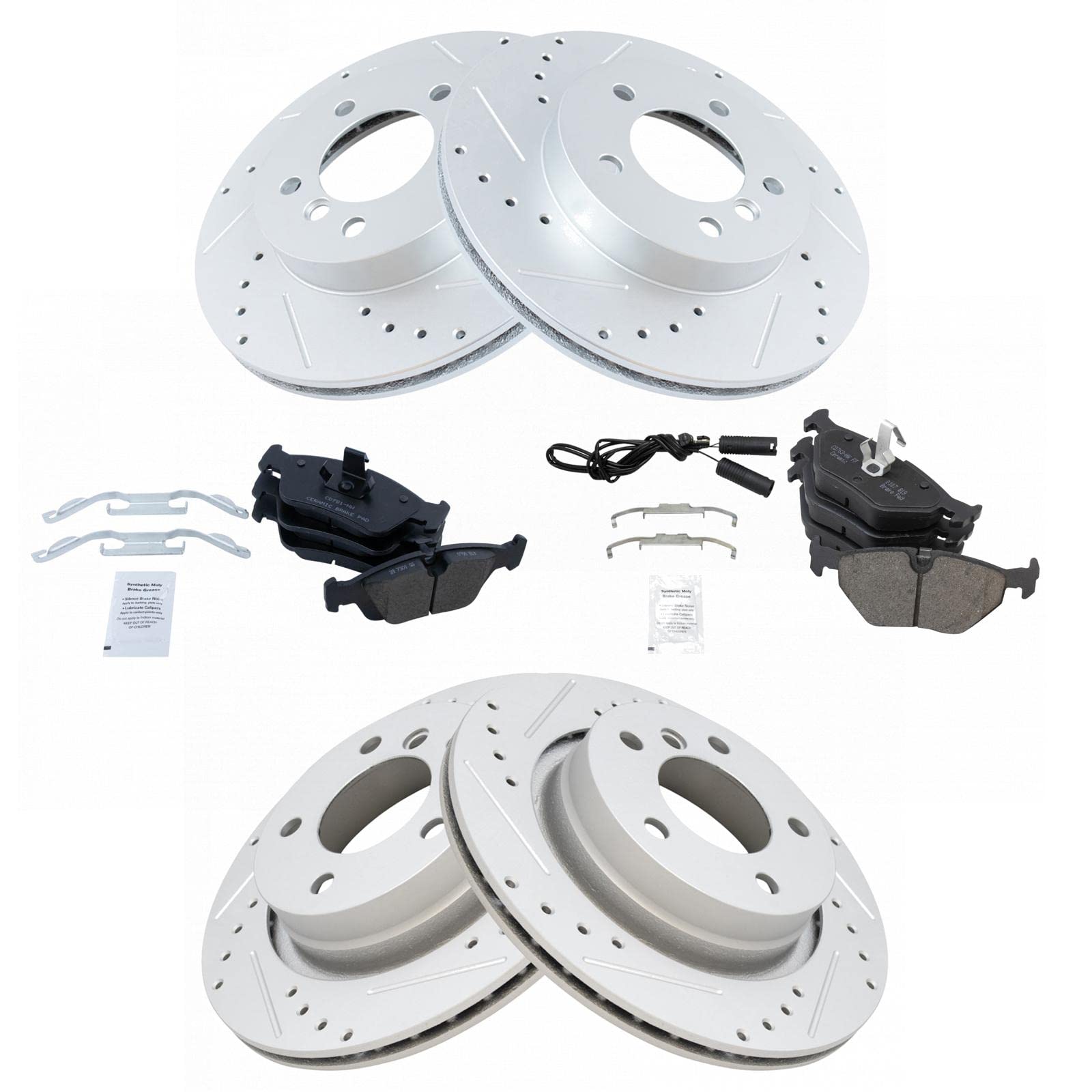 High-Performance Drilled & Slotted Brake Rotors with Ceramic Pads Kit - Front & Rear Set for BMW 3/5/7 Series - Perfect for Racing, Daily Driving & Performance Upgrades