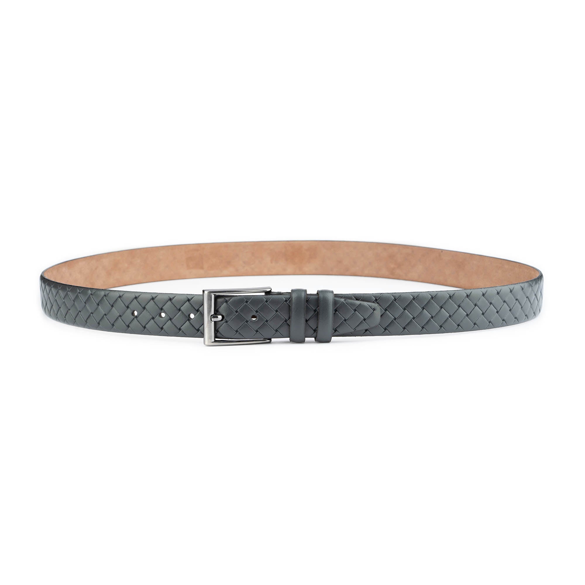 Premium Men's Genuine Leather Belt - Gray Check Embossed Design (3.5cm Width) - Durable Dress Belt for Business, Office & Formal Occasions
