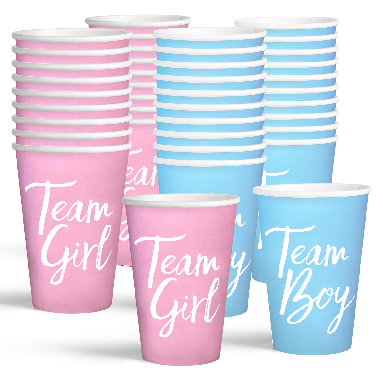 BRT Bearingshui 50-Pack Gender Reveal Party Paper Cups - Team Boy & Team Girl Baby Shower Decorations for Gender Reveal Parties, Baby Showers, and Celebrations