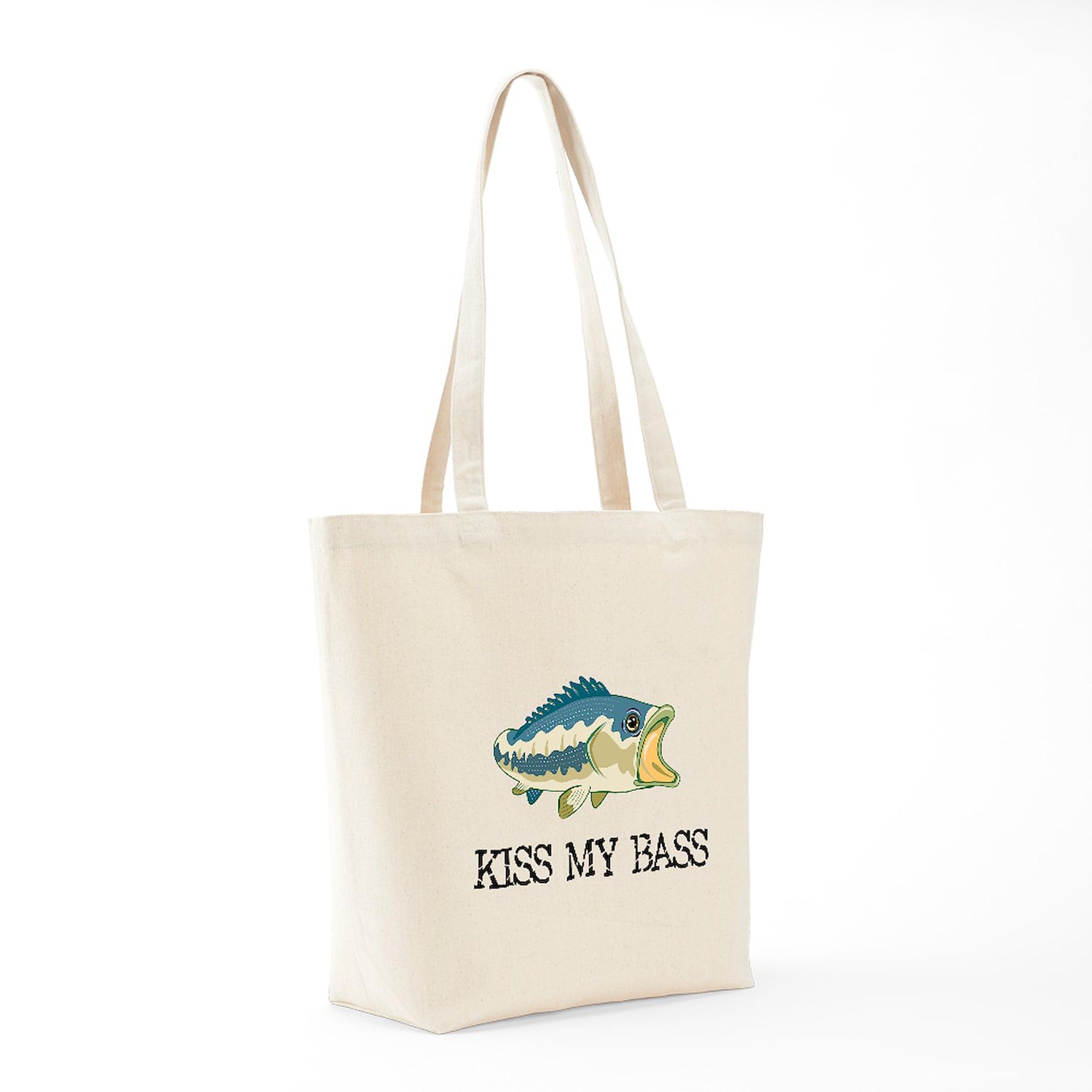 Kiss My Bass Tote Bag - Natural Canvas Reusable Shopping Bag for Groceries, Beach & Farmers Market | Eco-Friendly Cotton Tote with Funny Fishing Design