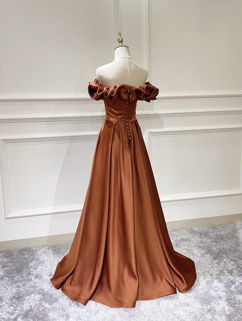 Elegant A-Line Off Shoulder Satin Maxi Prom Dress for Women - Perfect for Homecoming, Formal Dances & Special Occasions
