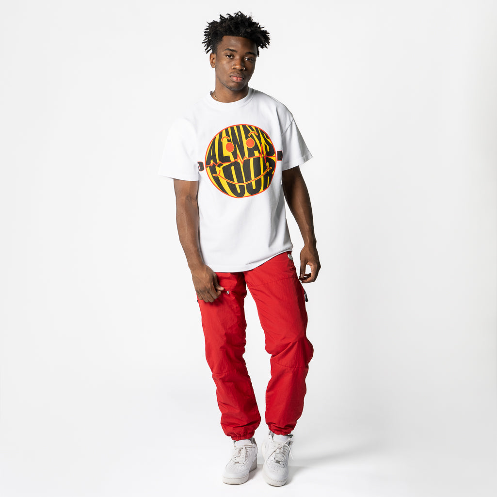 Always On Tour Rave Smile Tee - White Cotton T-Shirt for Music Festivals & Concerts | Rave Outfit Essential