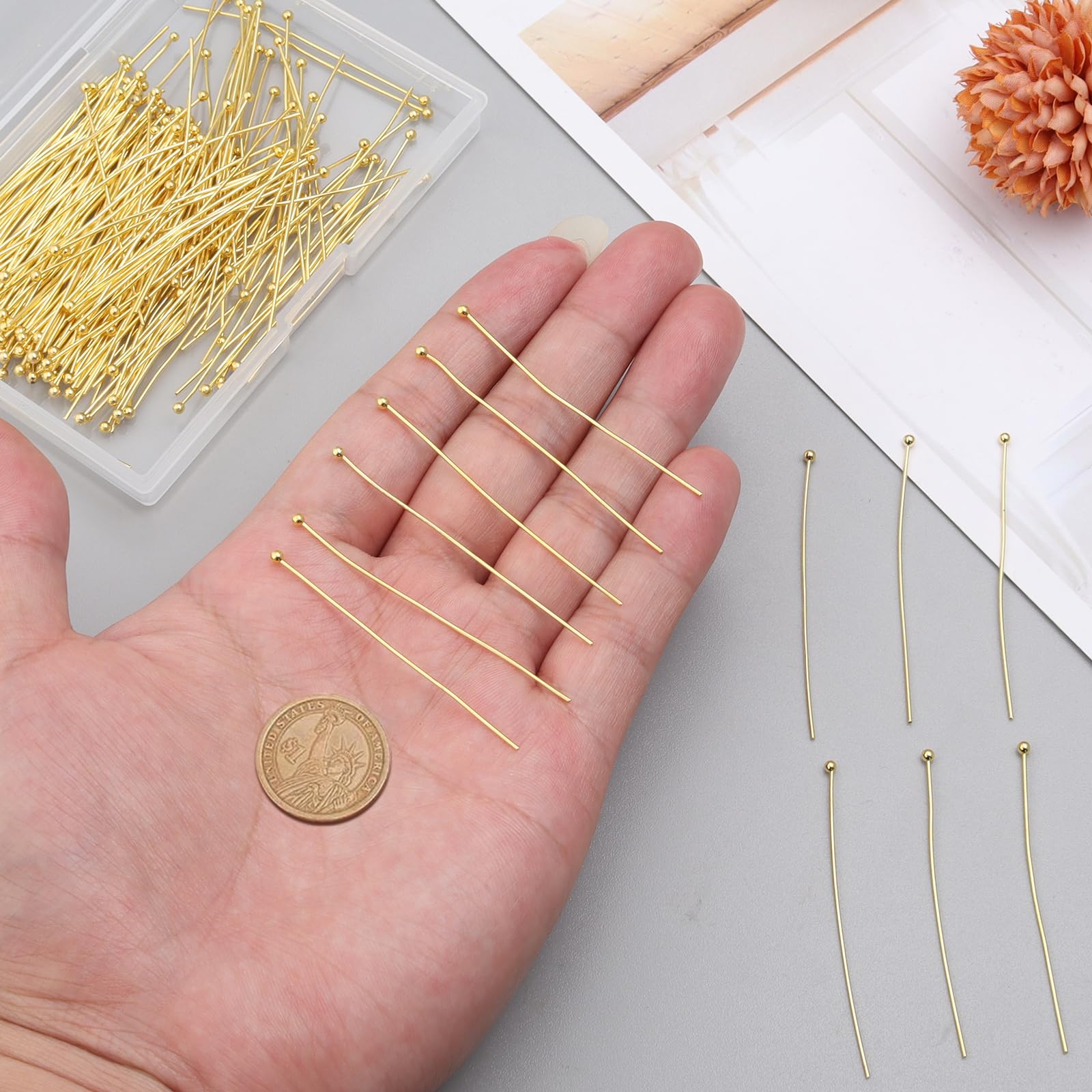 50mm Gold Ball Pins 200pcs - Jewelry Making for Earrings & Bracelets