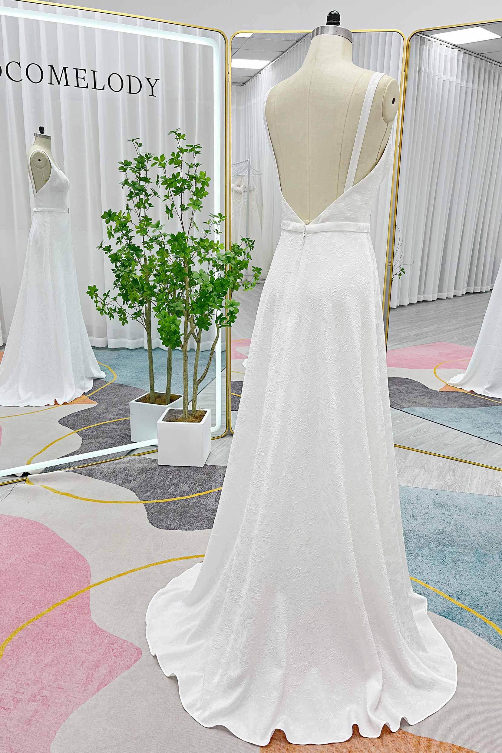 Elegant Mermaid Sweep Brush Train Jacquard Satin Wedding Gown CW3296 - Perfect for Beach Weddings, Vow Renewals & Formal Bridal Ceremonies