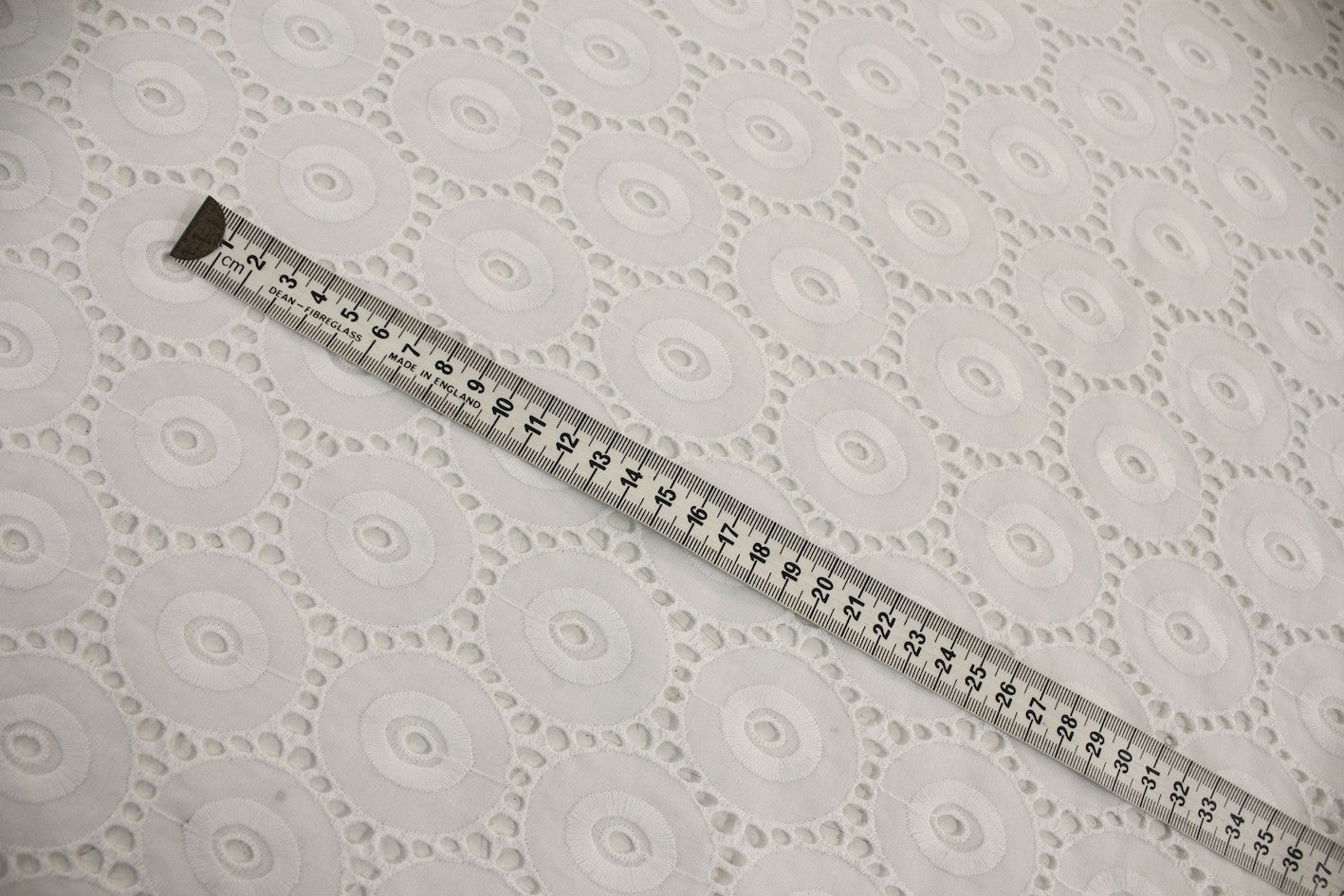 Anglaise Circles White Lace Fabric - Elegant & Timeless for Wedding Dresses, Curtains & Home Decor