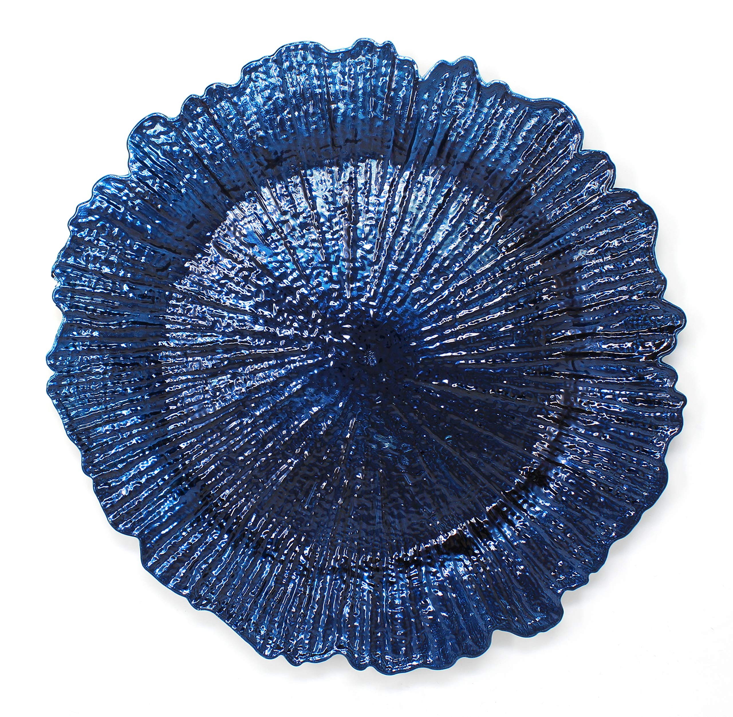 Premium Plastic Reef Charger Plates Set of 6 - Thick & Reusable Glossy Dinner Plates - Dark Blue Ocean Theme - Perfect for Weddings, Parties & Fine Dining