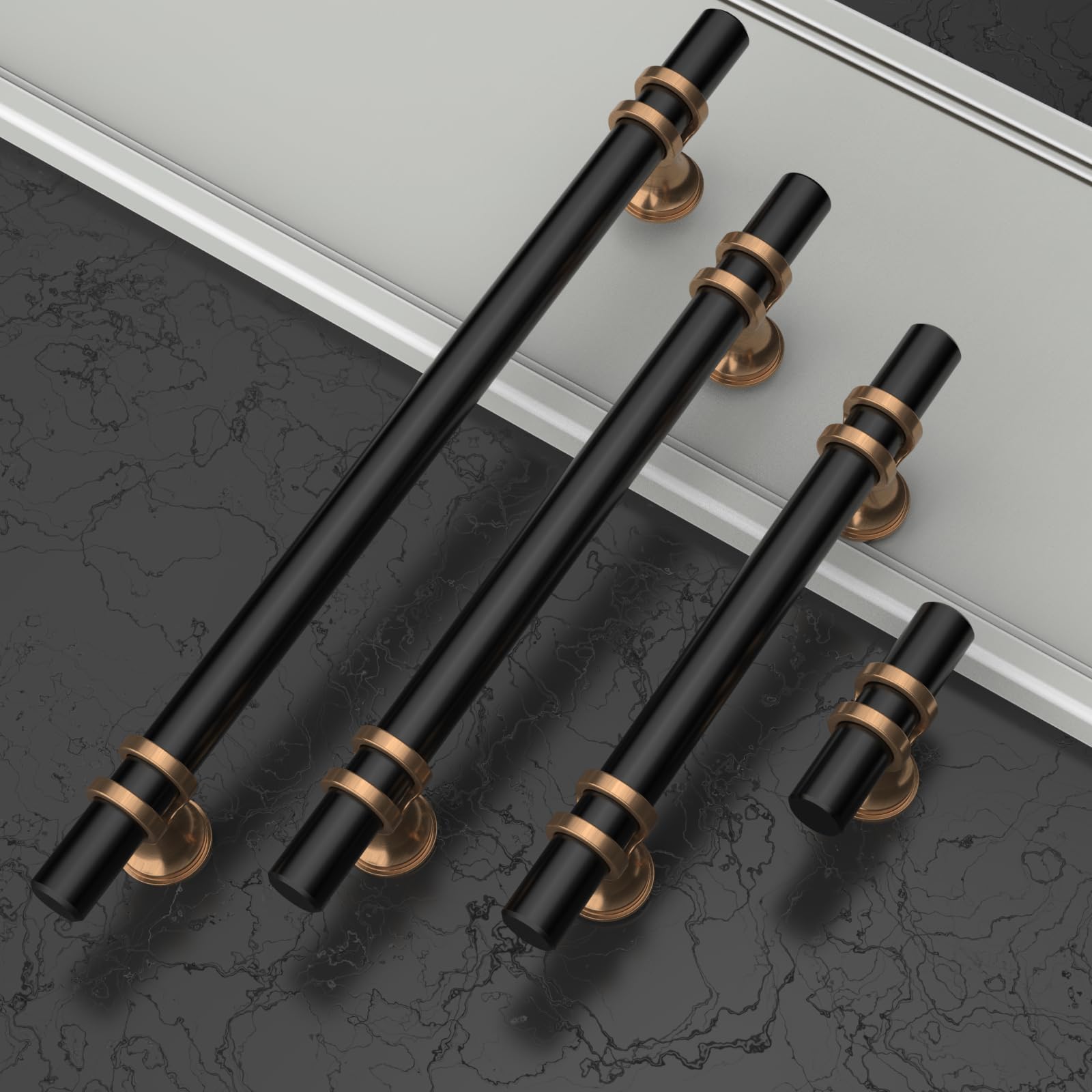 10 Pack Champagne Bronze & Matte Black Cabinet Knobs - Zinc Alloy Dresser Drawer Pulls for Kitchen Cabinets, Wardrobes & Furniture (Easy DIY Installation)