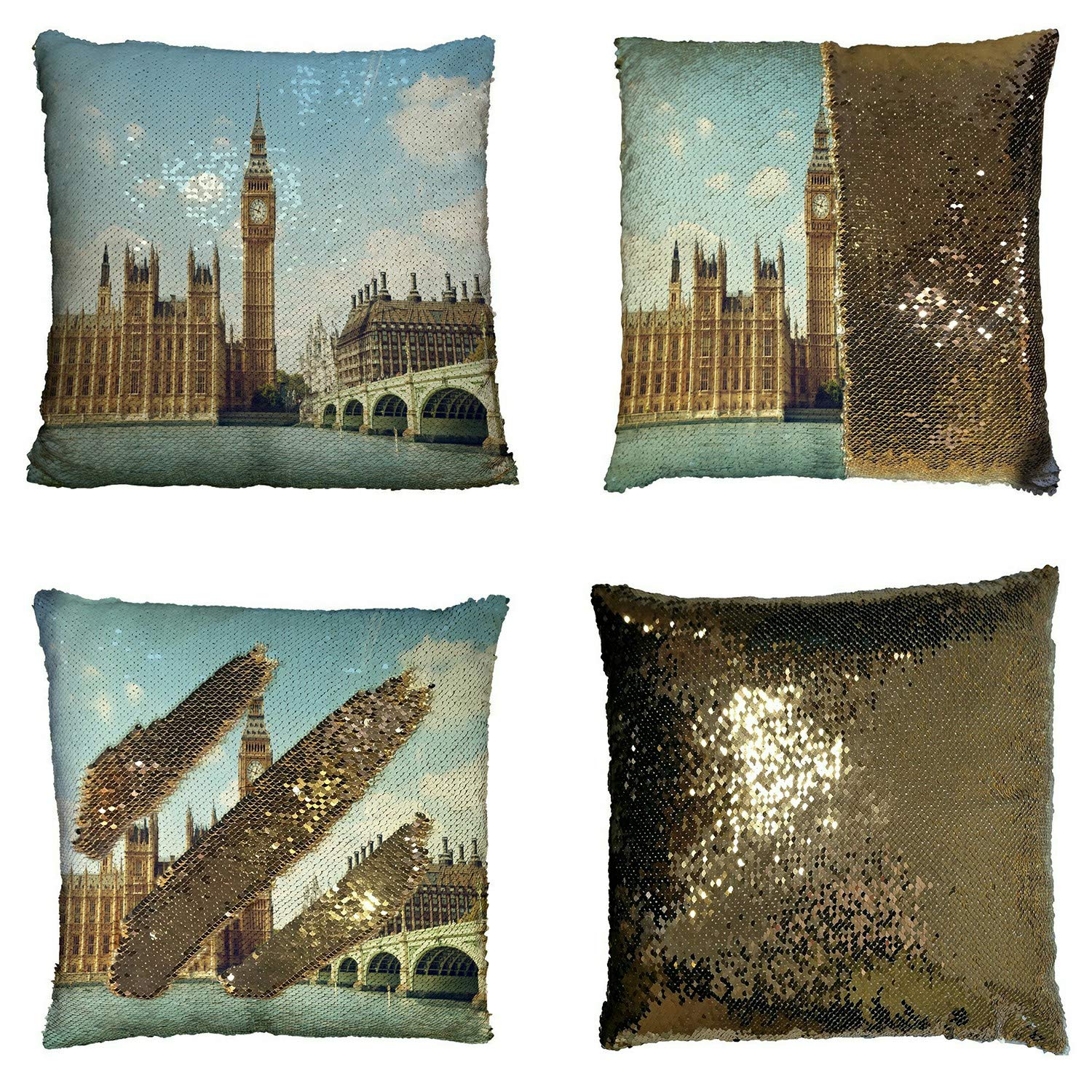 Big Ben Sunny Day London Pillow Case - 16x16 Inch Decorative Cushion Cover for Sofa, Bed & Home Decor | British Landmark Inspired Living Room & Bedroom Accessory