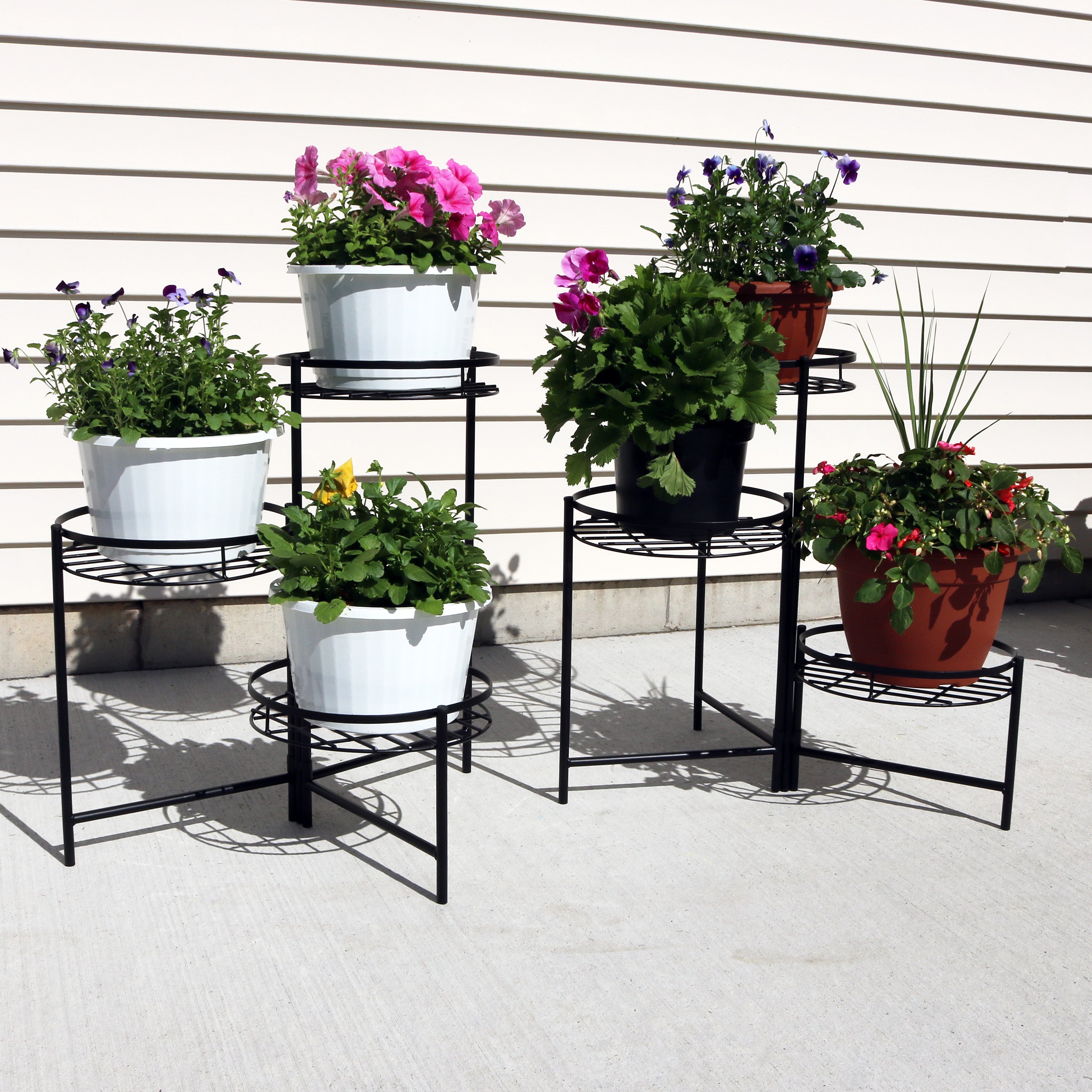 Sunnydaze Black 3-Tiered Planter Stand - 22 Inch Height - Set of 2 - Perfect for Indoor/Outdoor Garden Decor, Patio, Balcony & Home Plant Display