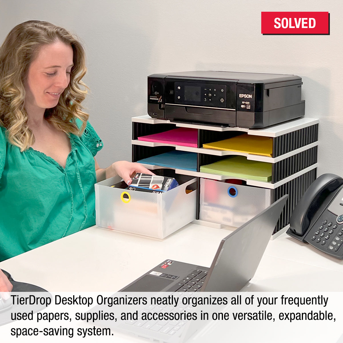 4-Tier Desktop Organizer with Letter Trays, Riser Storage Base & 2 Drawers - Modular Document & Office Supply Organizer for Files, Forms, Papers - Perfect for Home Office, School, or Workspace Organization