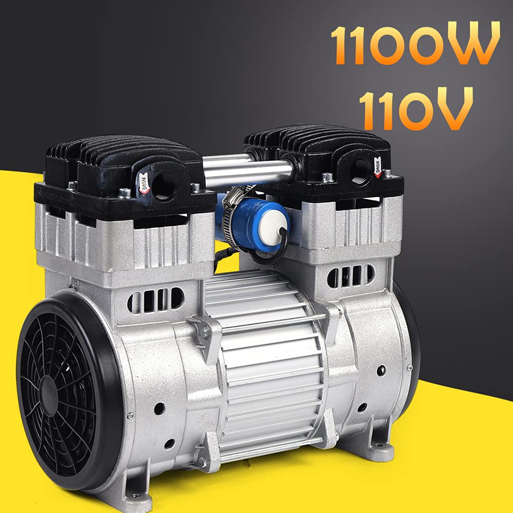 Oil-Free Vacuum Pump 7CFM, 1100W Industrial Air Compressor - Quiet High Vacuum Piston Pump, Fully Automatic, 110V - Ideal for HVAC, Automotive, and Laboratory Applications