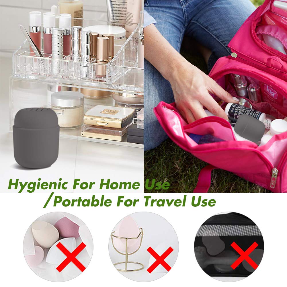 BEZOX Silicone Makeup Sponge Holder with Double-Sided Vent Design - Quick Drying Beauty Blender Case, Travel-Friendly Cosmetic Organizer (Blender Not Included, Grey) | Perfect for Travel, Gym & Everyday Makeup Storage