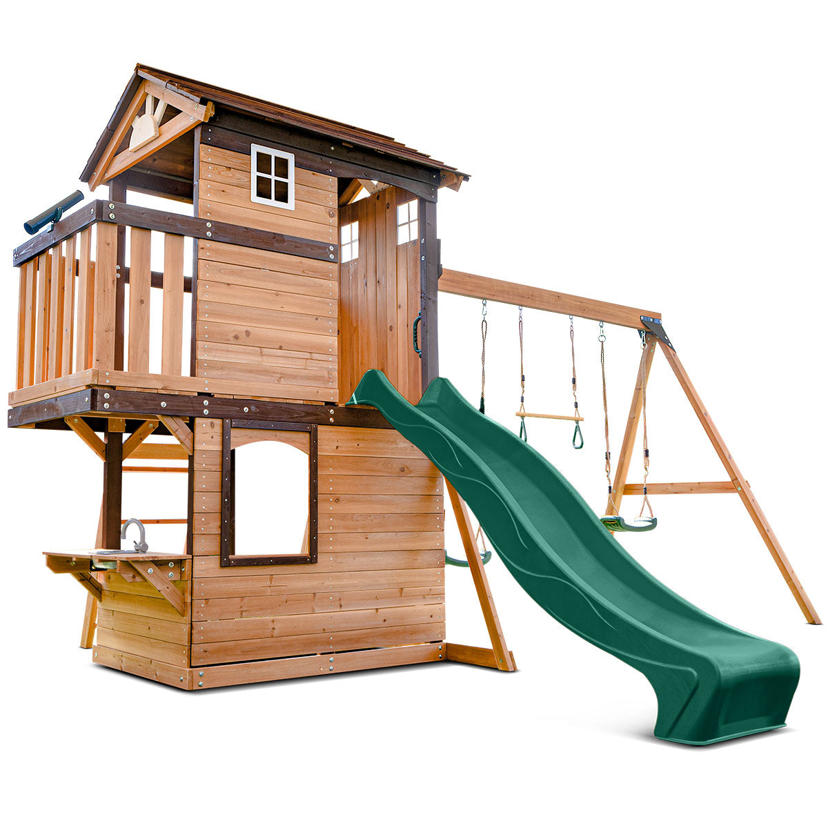 Darlington Play Centre & Swing Set with Green Slide - Outdoor Kids Playground Equipment for Backyard, Park, and School Play Areas