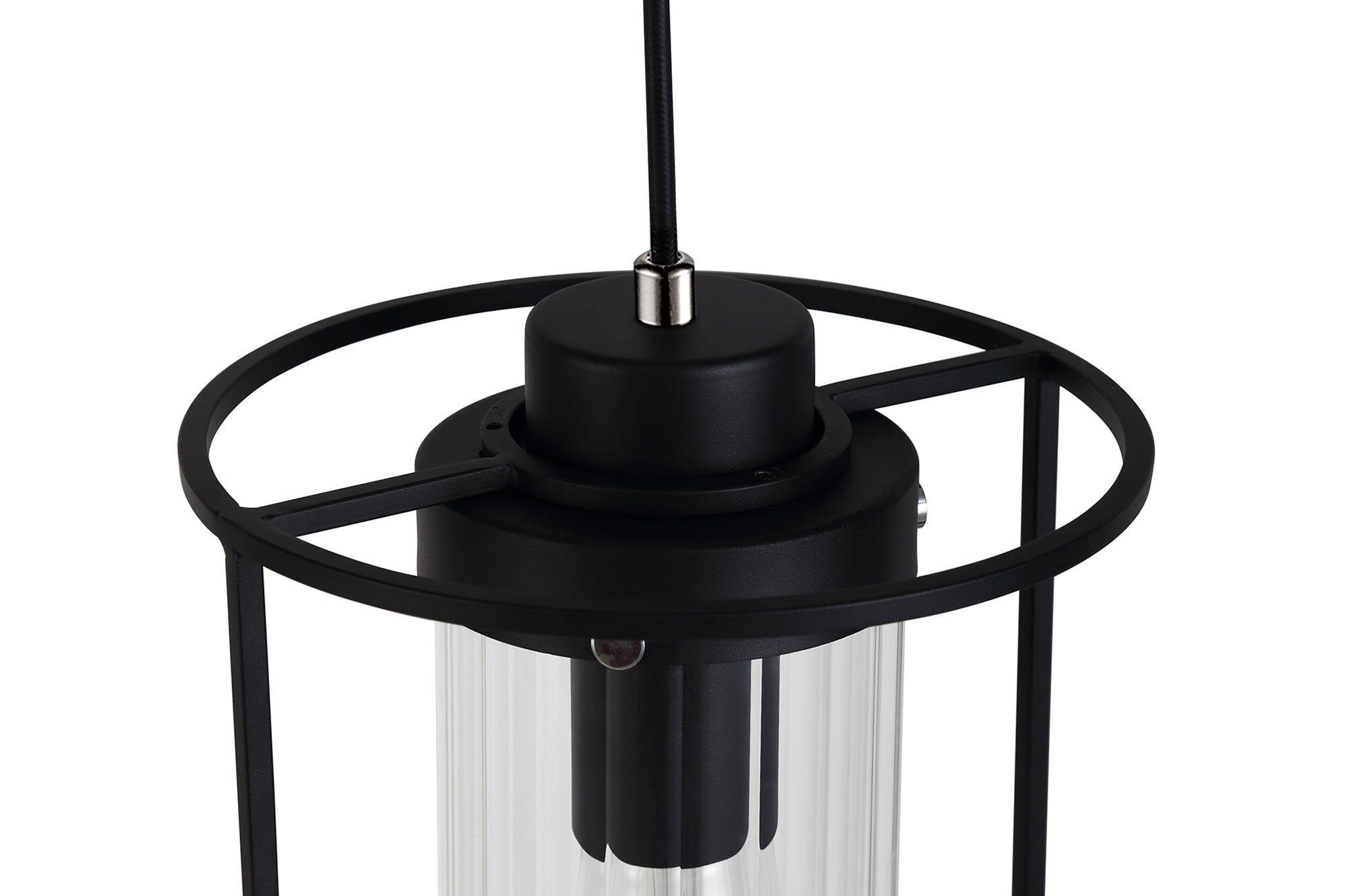 Beres Single Pendant Light Fixture - E27 Socket, Black & Clear Glass Shade - Perfect for Kitchen Island, Dining Room or Bedroom Lighting