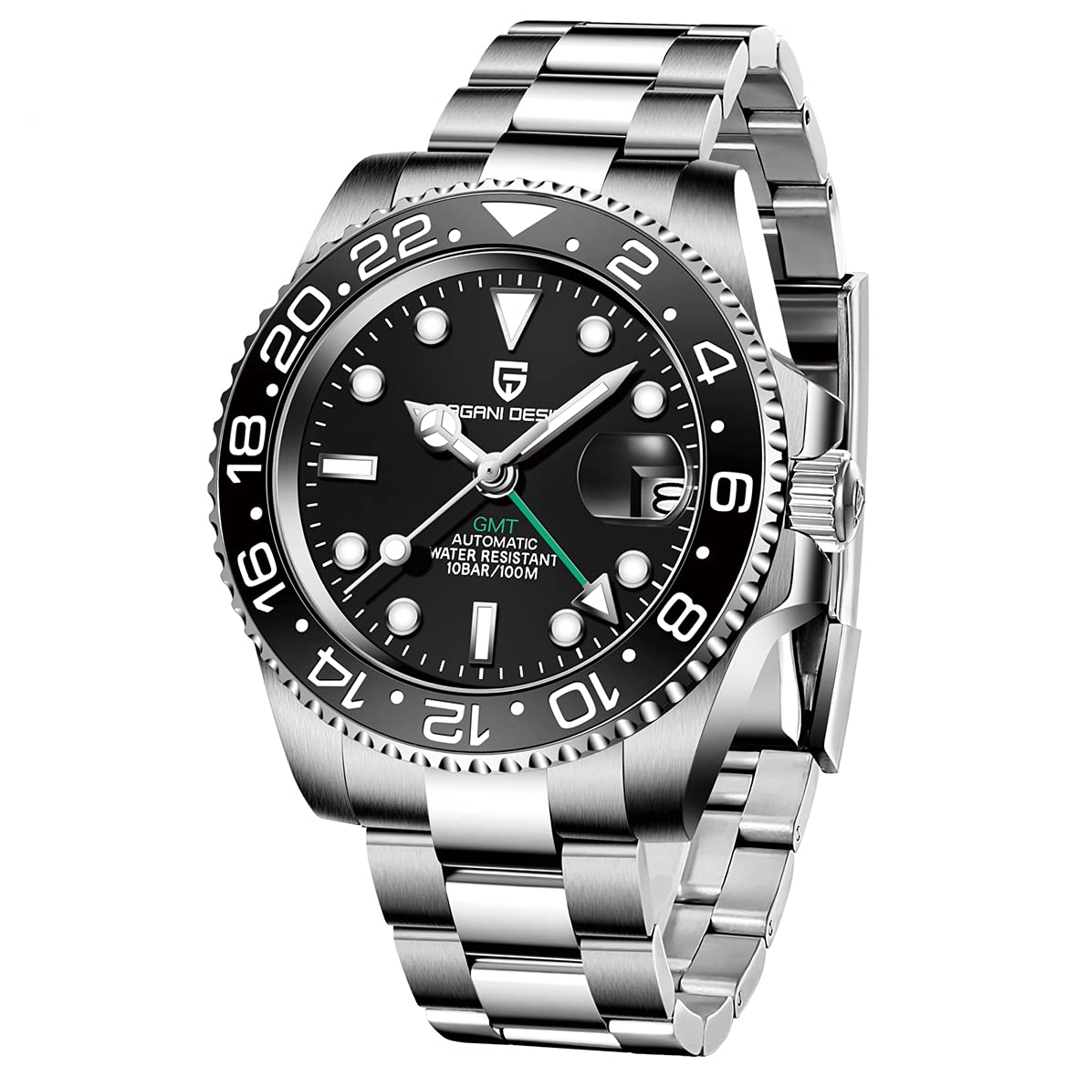 Pagani Design Men's Automatic GMT Watch - Sapphire Crystal, Stainless Steel Strap - Luxury Mechanical Wristwatch for Business, Travel & Everyday Wear