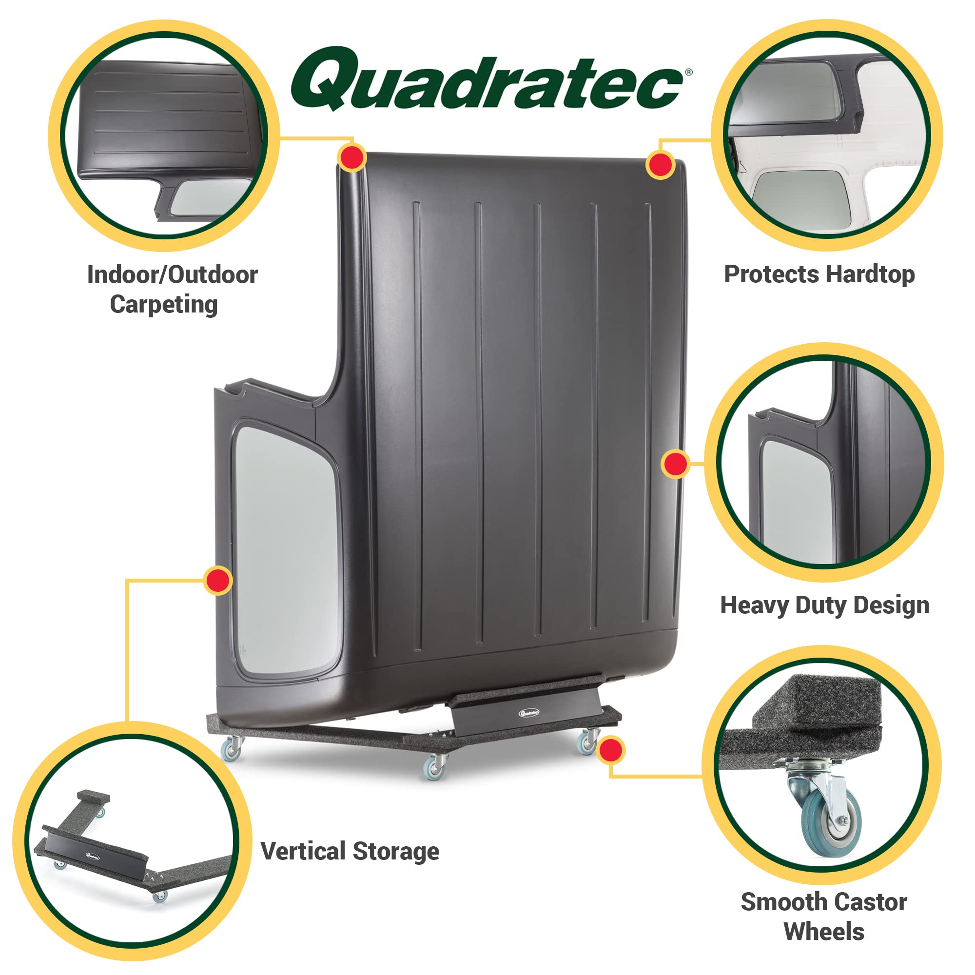 Quadratec Heavy Duty Jeep Wrangler Hardtop Storage Cart - Vertical Stand with Wheels for CJ-7, YJ & TJ Models (1976-2006) | Space-Saving Garage Organization Solution for Jeep Hardtop Storage & Workshop