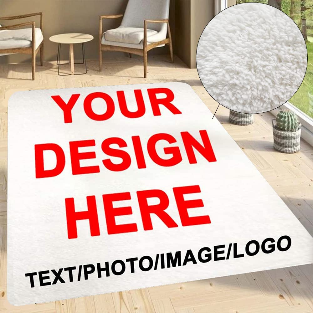Custom Logo Photo Rug - Personalized Non-Slip Thick Carpet | Imitation Cashmere Floor Mat for Office, Bedroom & Living Room (5'x3'3