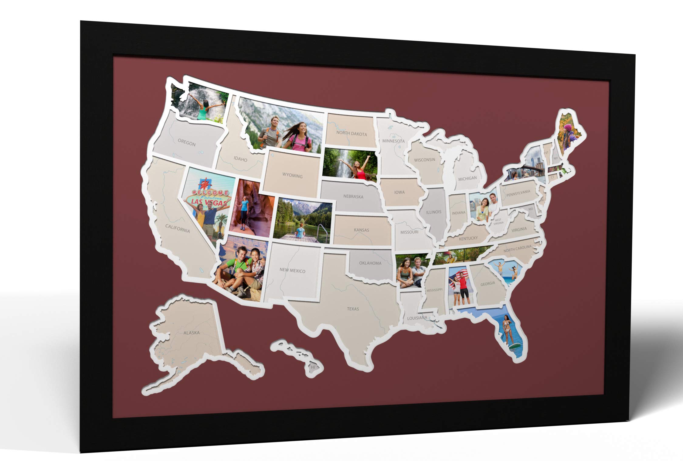 50 States USA Photo Map - Customizable Frame Options (Sienna or Black) - Handmade in America - Perfect for Home Decor, Office Wall Art & Patriotic Gifts